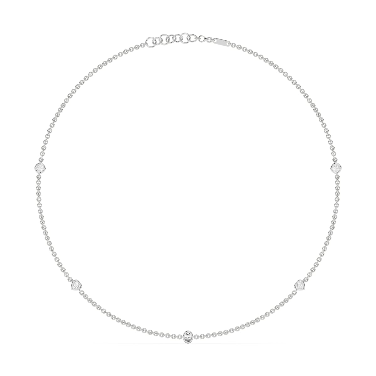 5 Stone Oval Heart and Cushion Cut Station Necklace