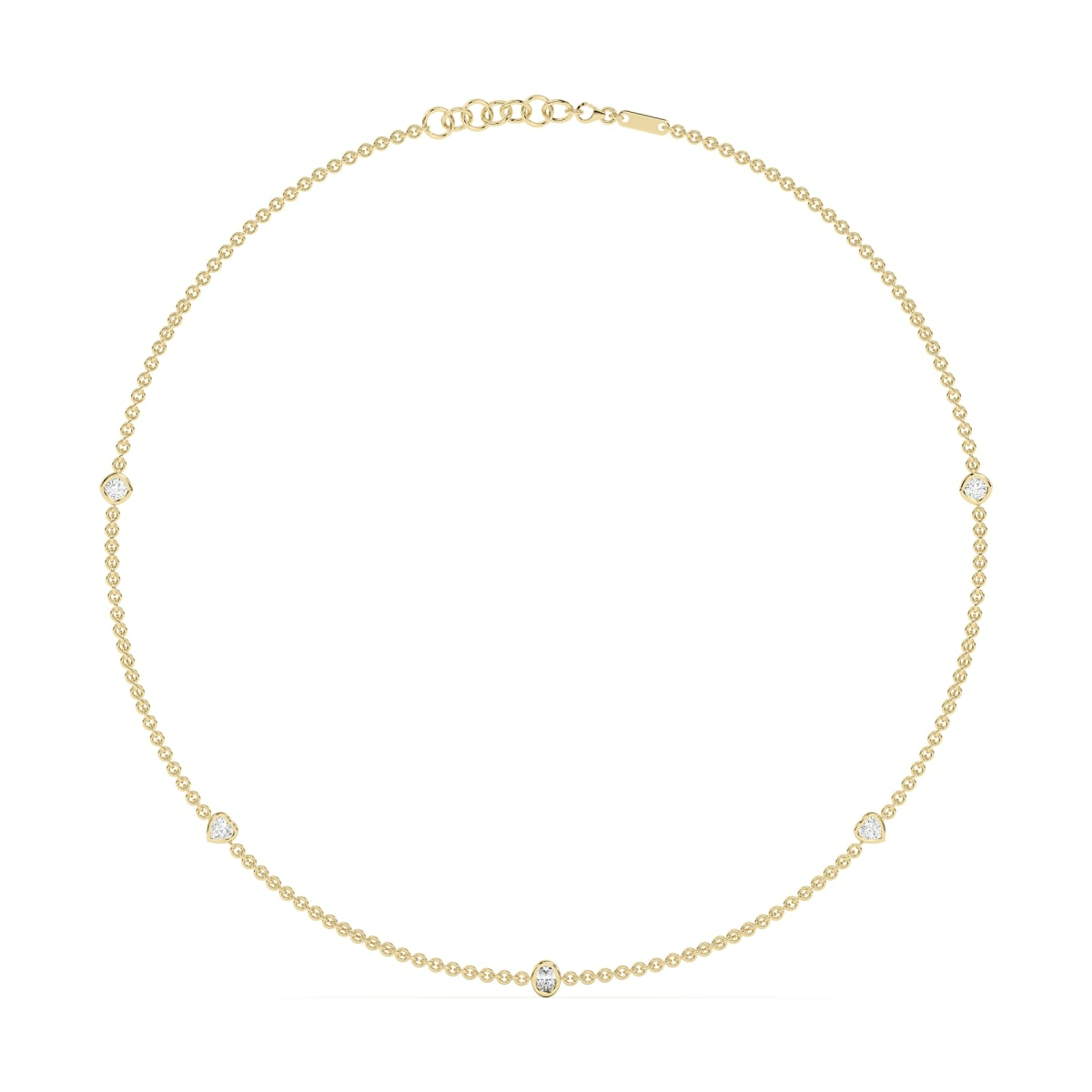 5 Stone Oval Heart and Cushion Cut Station Necklace