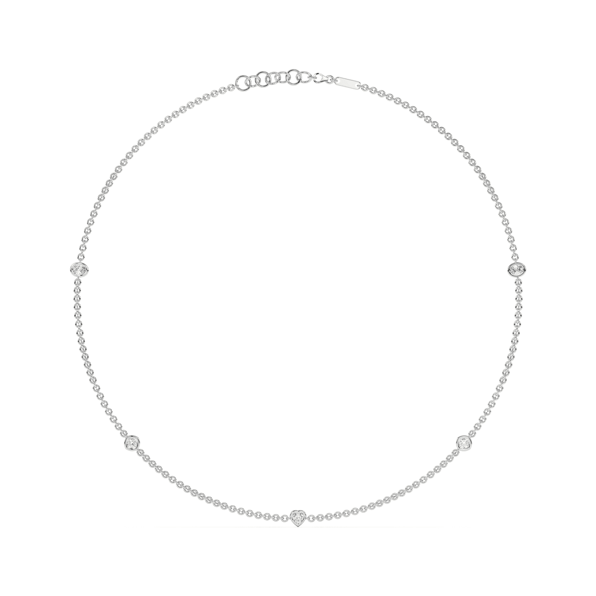 5 Stone Oval Cushion and Heart Cut Station Necklace