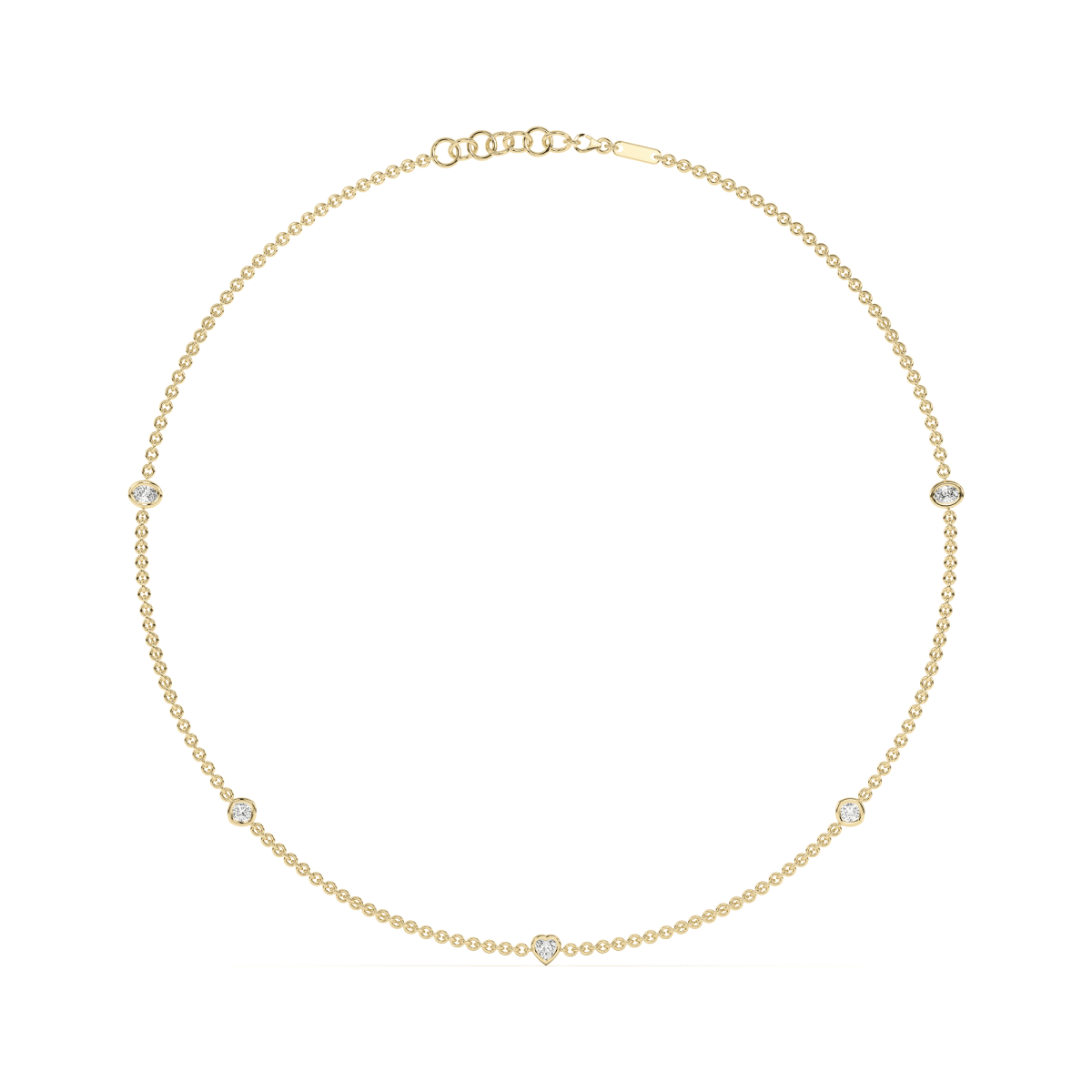 5 Stone Oval Cushion and Heart Cut Station Necklace