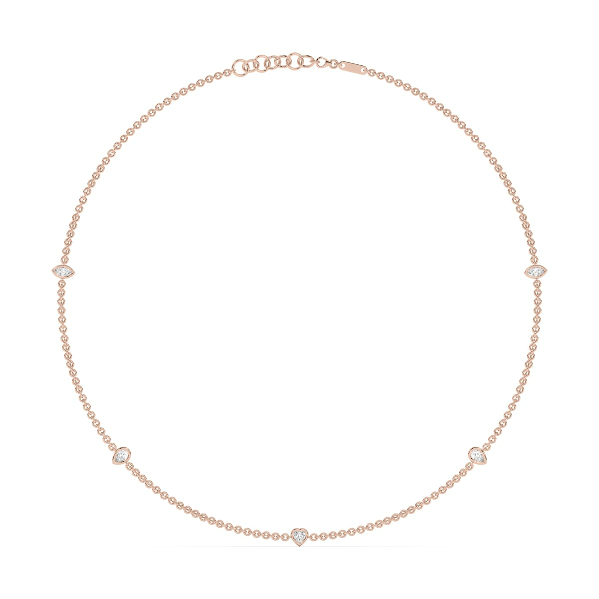5 Stone Marquise Pear and Heart Cut Station Necklace
