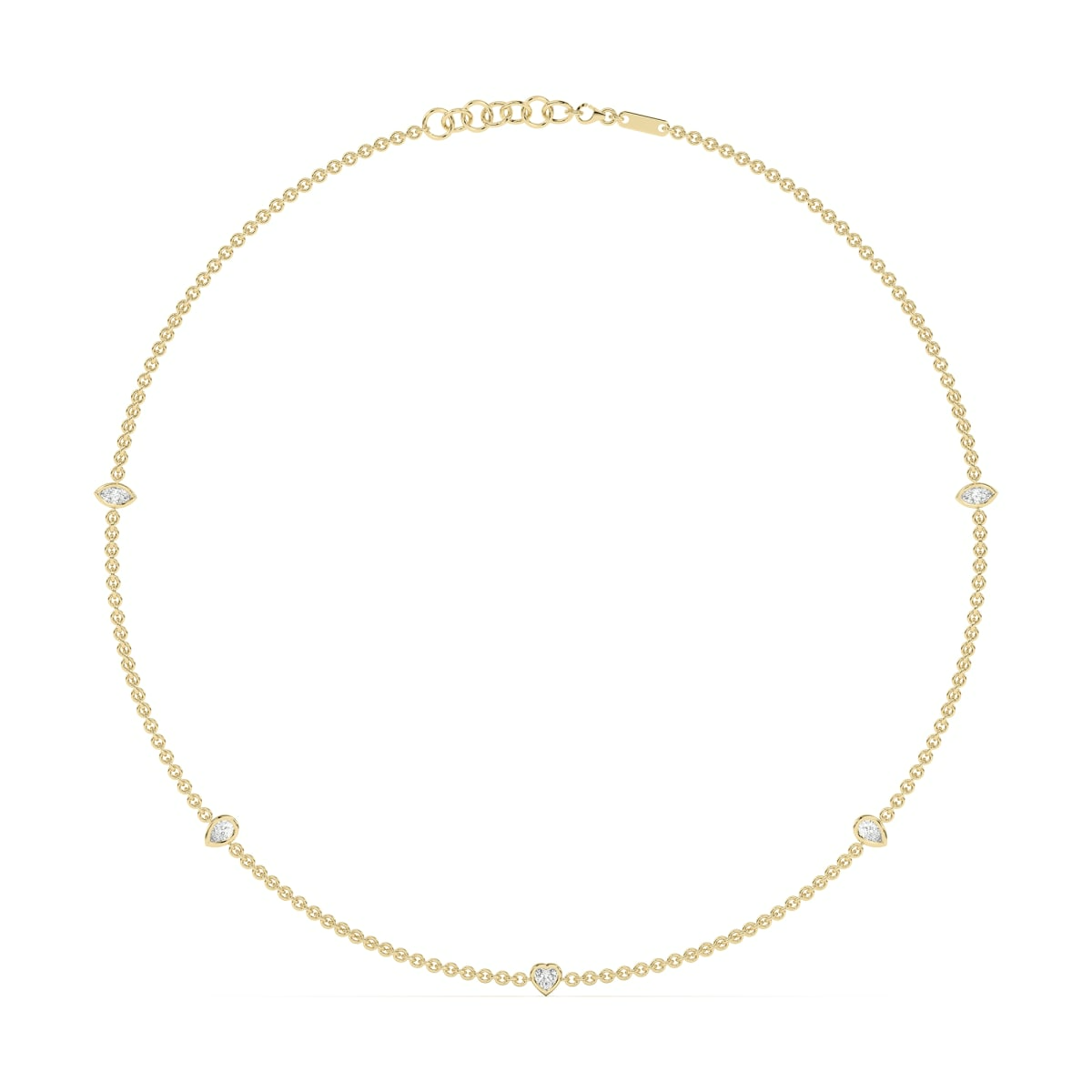 5 Stone Marquise Pear and Heart Cut Station Necklace