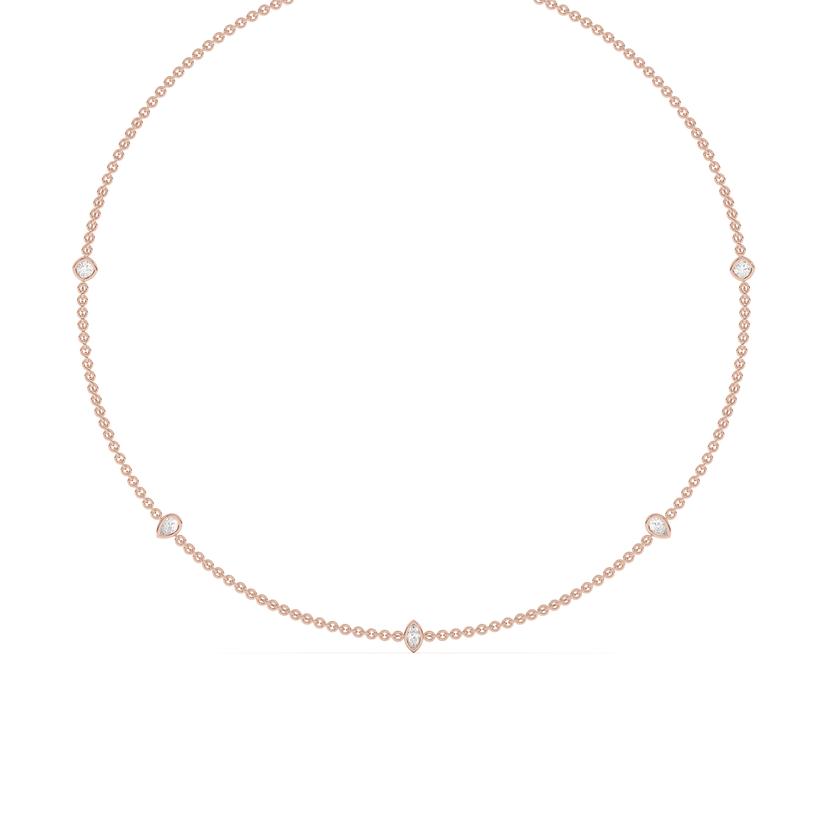 5 Stone Marquise Pear and Cushion Cut Station Necklace