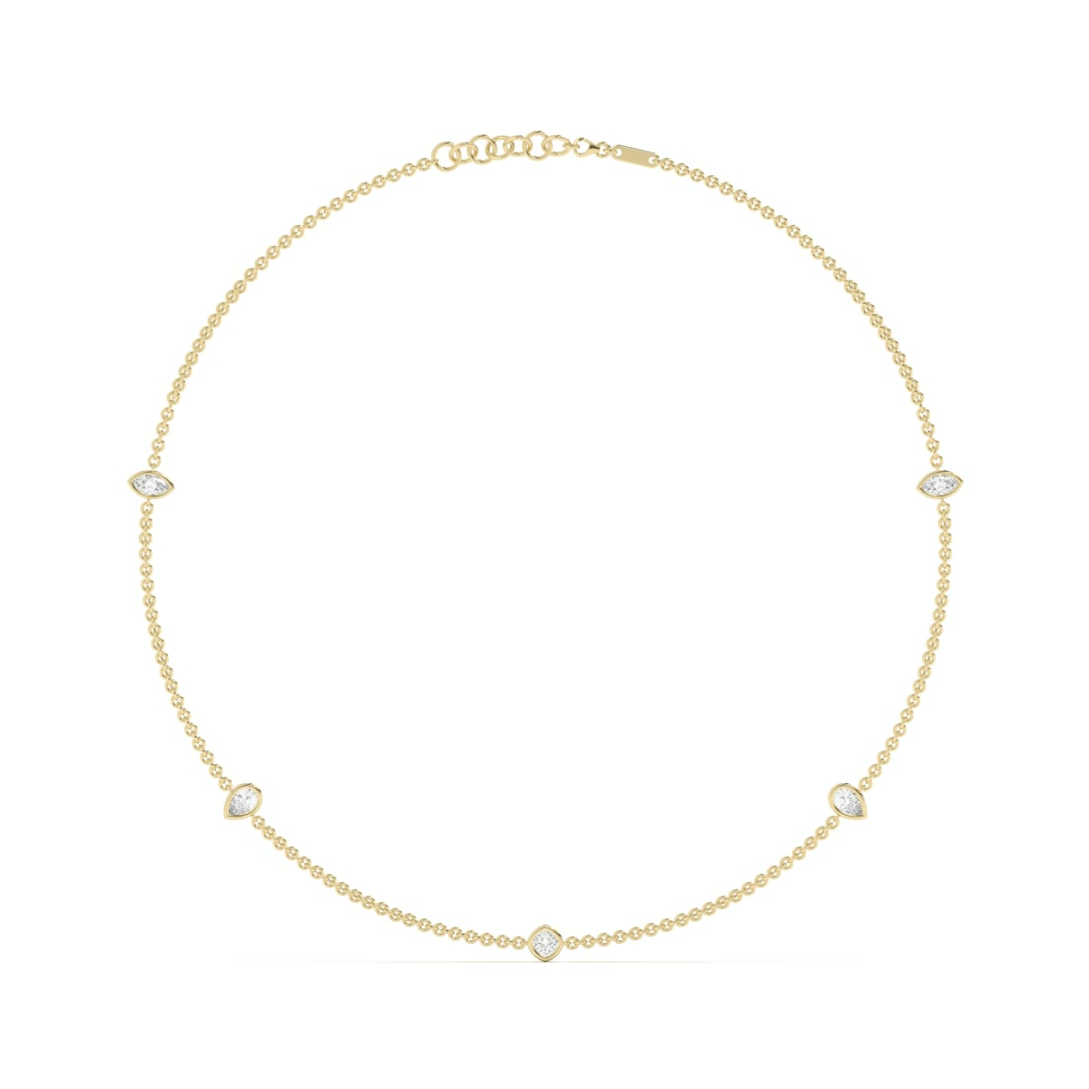 5 Stone Marquise Pear and Cushion Cut Station Necklace