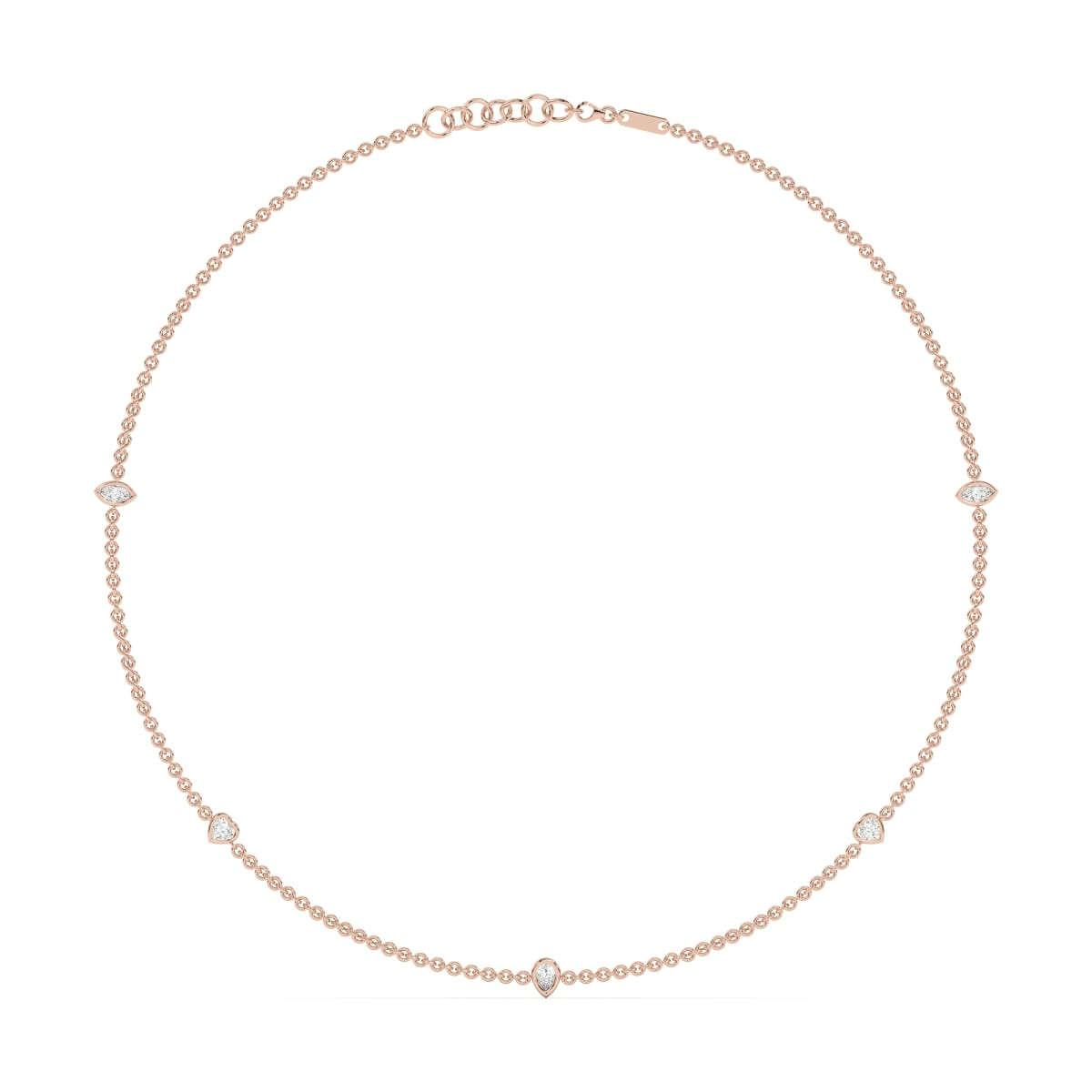 5 Stone Marquise Heart and Pear Cut Station Necklace