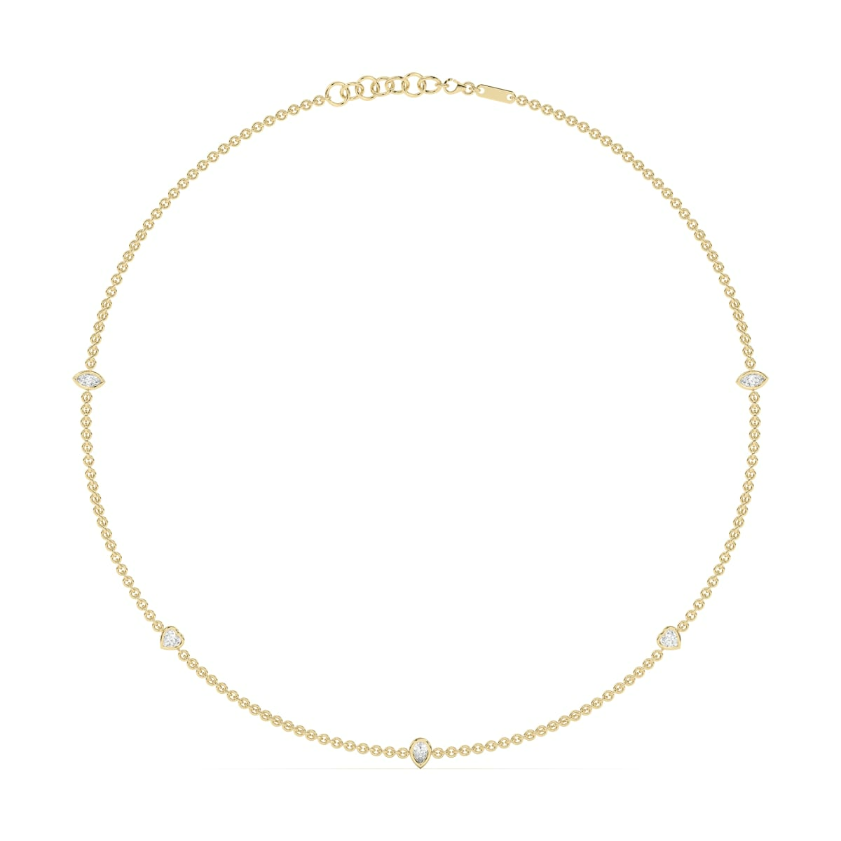 5 Stone Marquise Heart and Pear Cut Station Necklace