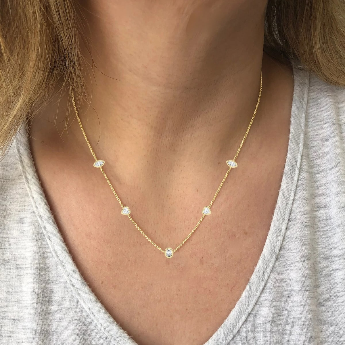 5 Stone Marquise Heart and Oval Cut Station Necklace 0.75 tcw Diamond Nexus Alternative
