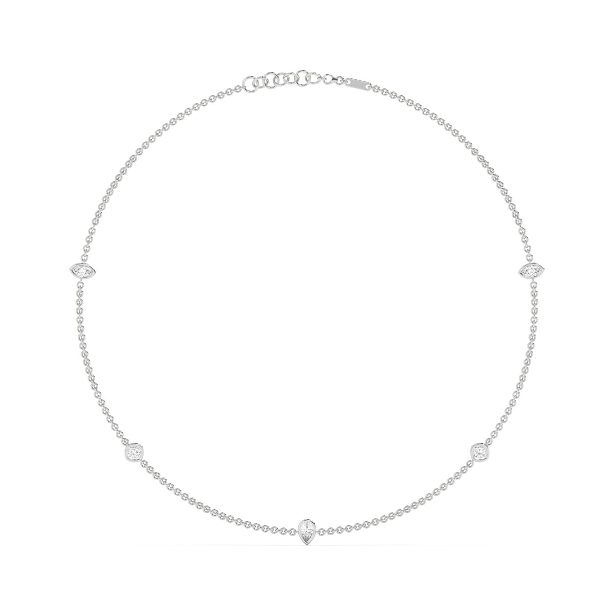 5 Stone Marquise Cushion and Pear Cut Station Necklace