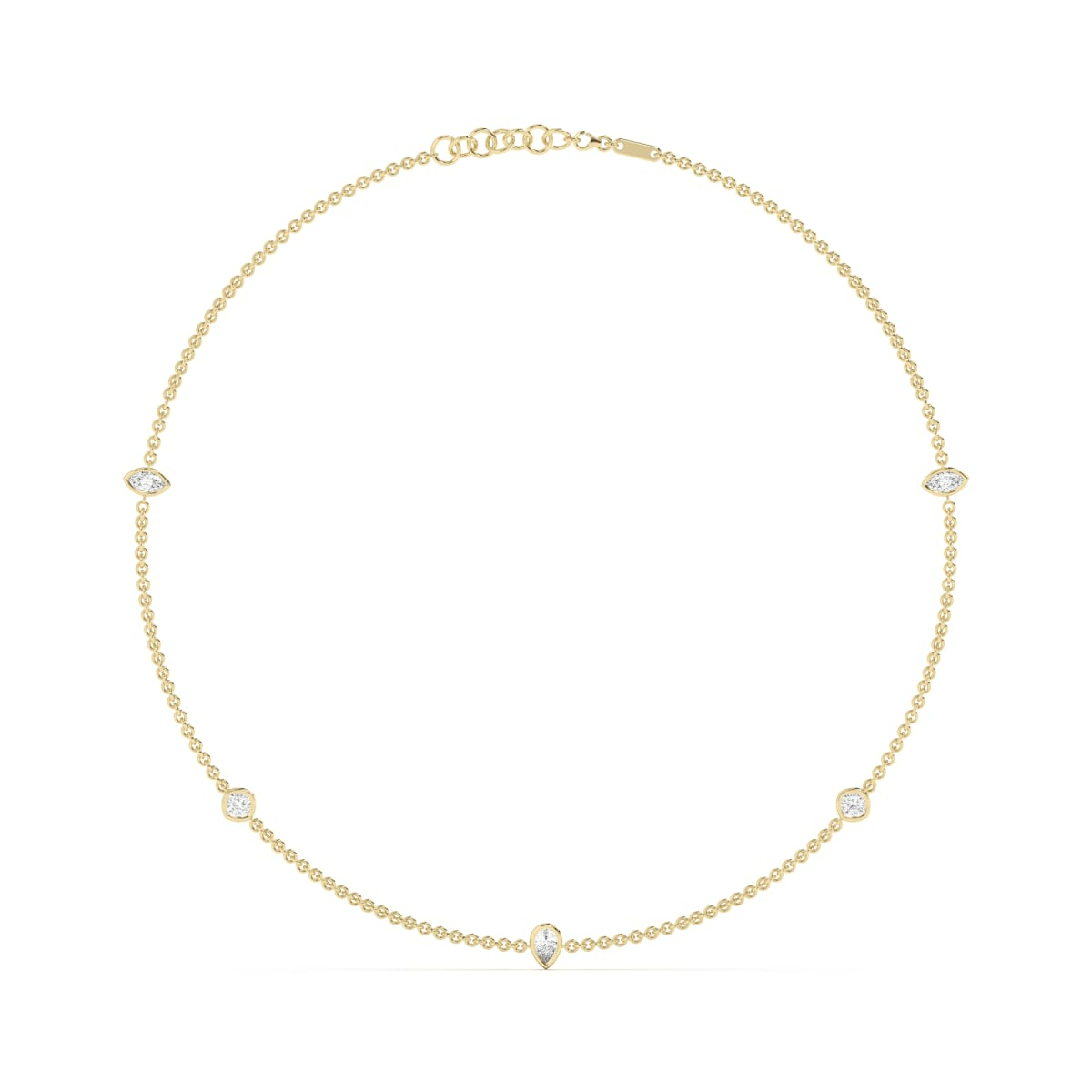 5 Stone Marquise Cushion and Pear Cut Station Necklace