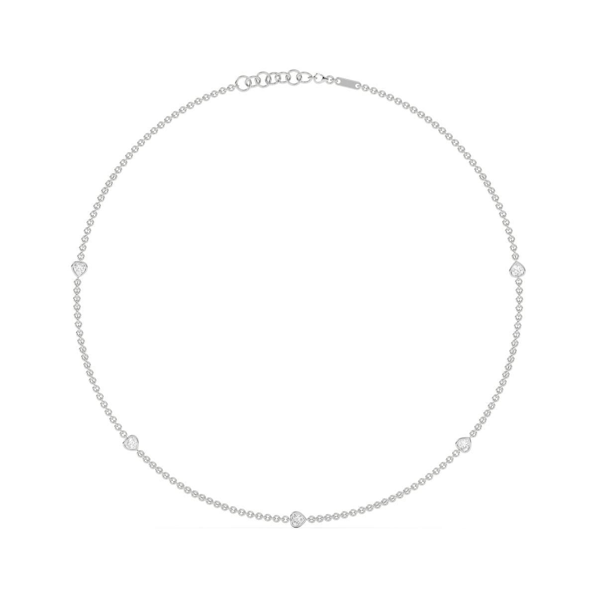 5 Stone Heart Cut Station Necklace with Heart Shaped Stations