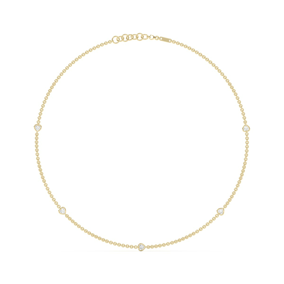 5 Stone Heart Cut Station Necklace with Heart Shaped Stations