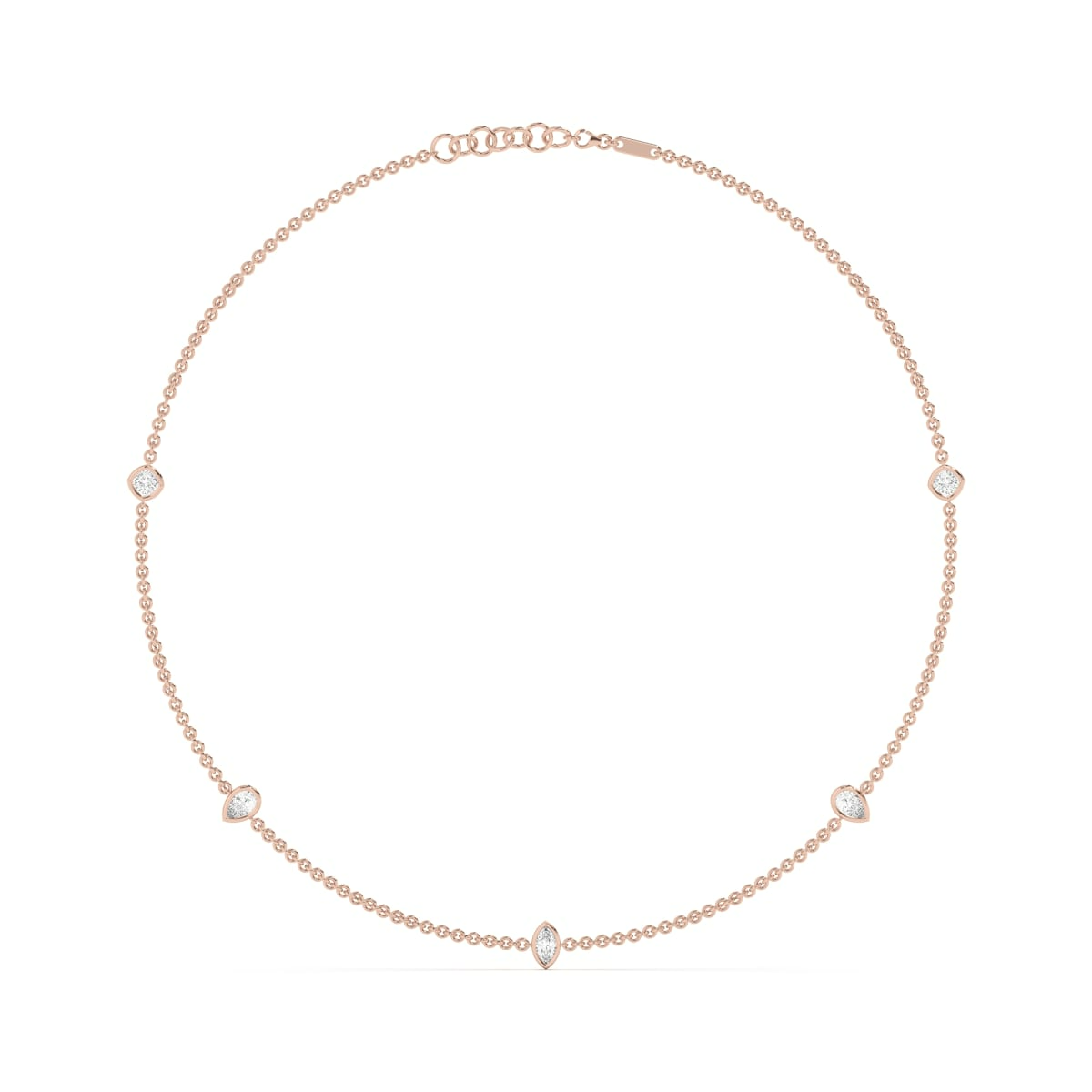 5 Stone Cushion Pear and Marquise Cut Station Necklace