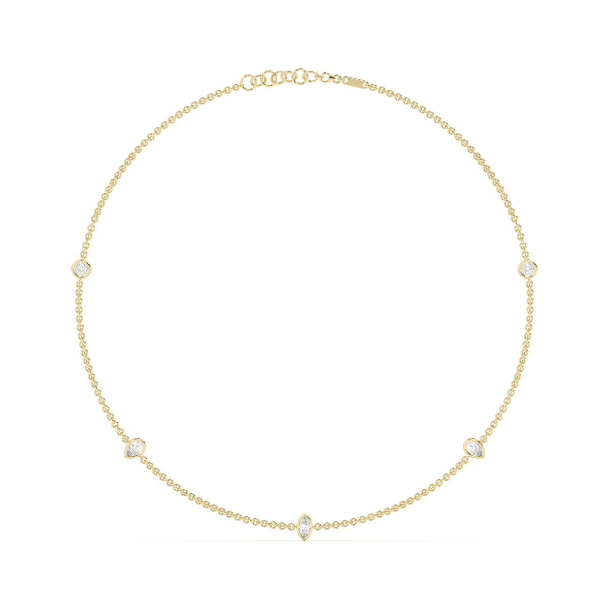 5 Stone Cushion Pear and Marquise Cut Station Necklace