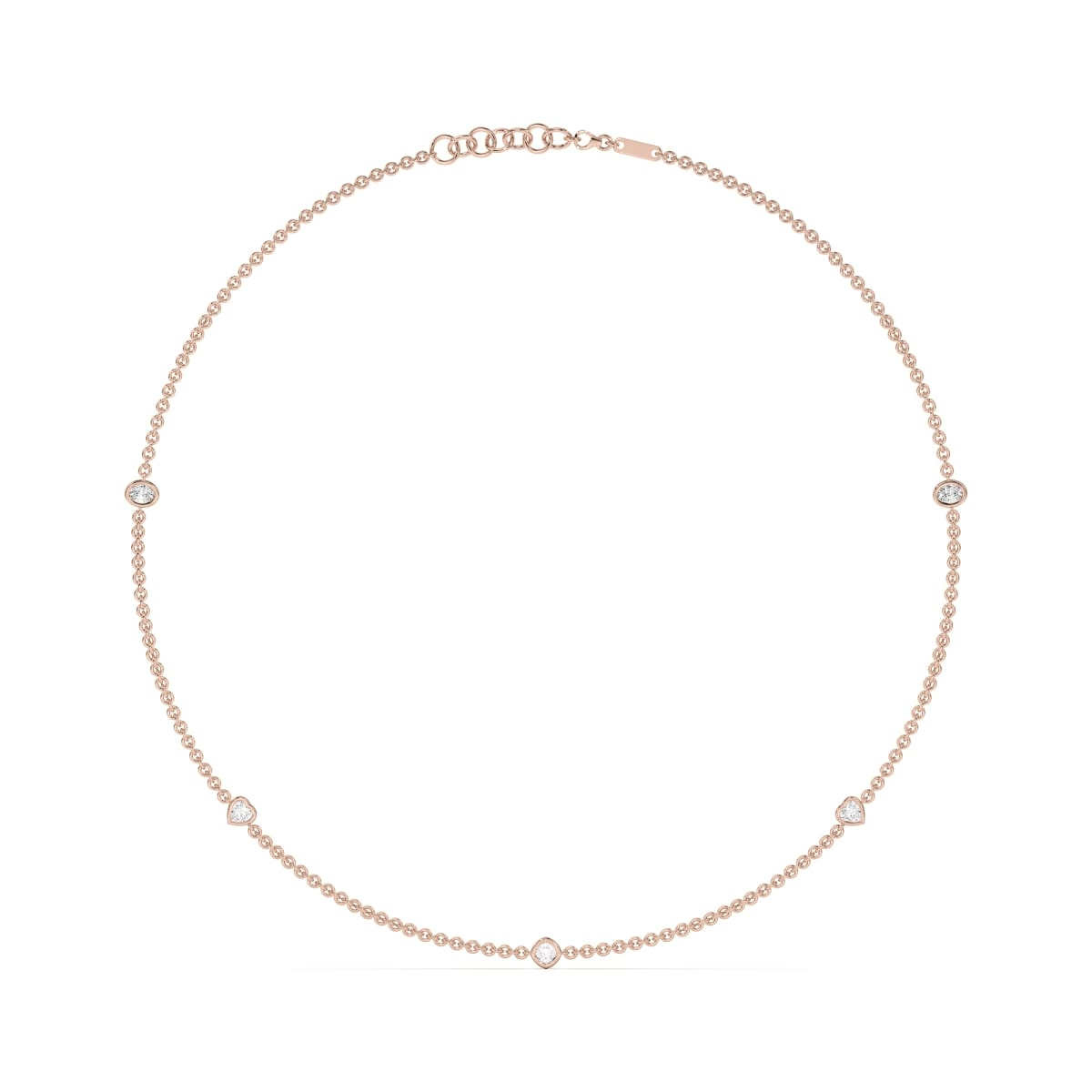 5 Stone Cushion Heart and Oval Cut Station Necklace