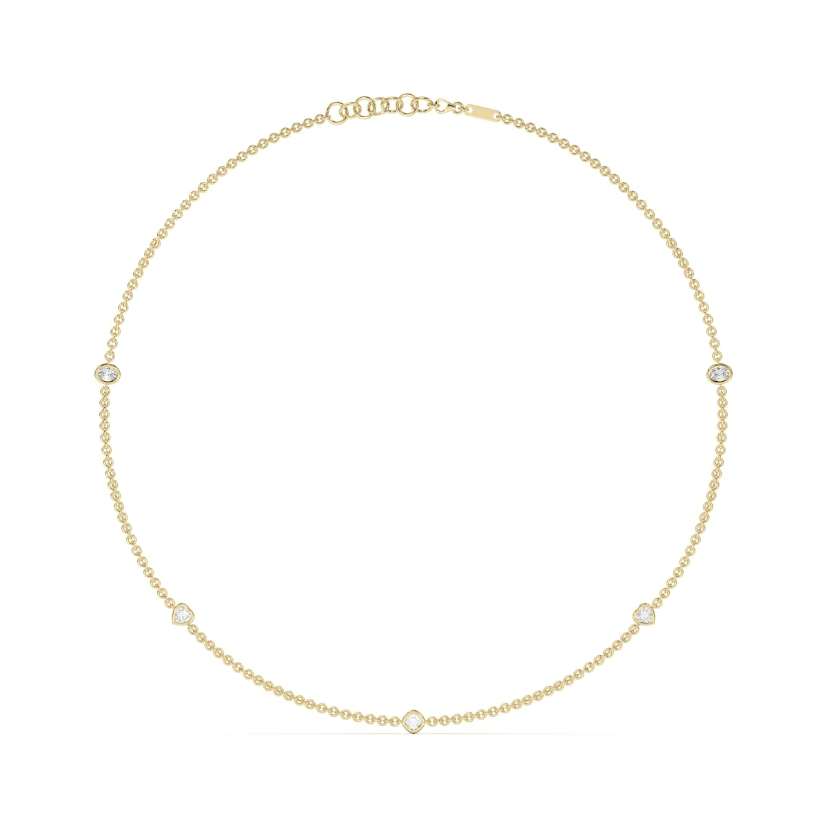 5 Stone Cushion Heart and Oval Cut Station Necklace