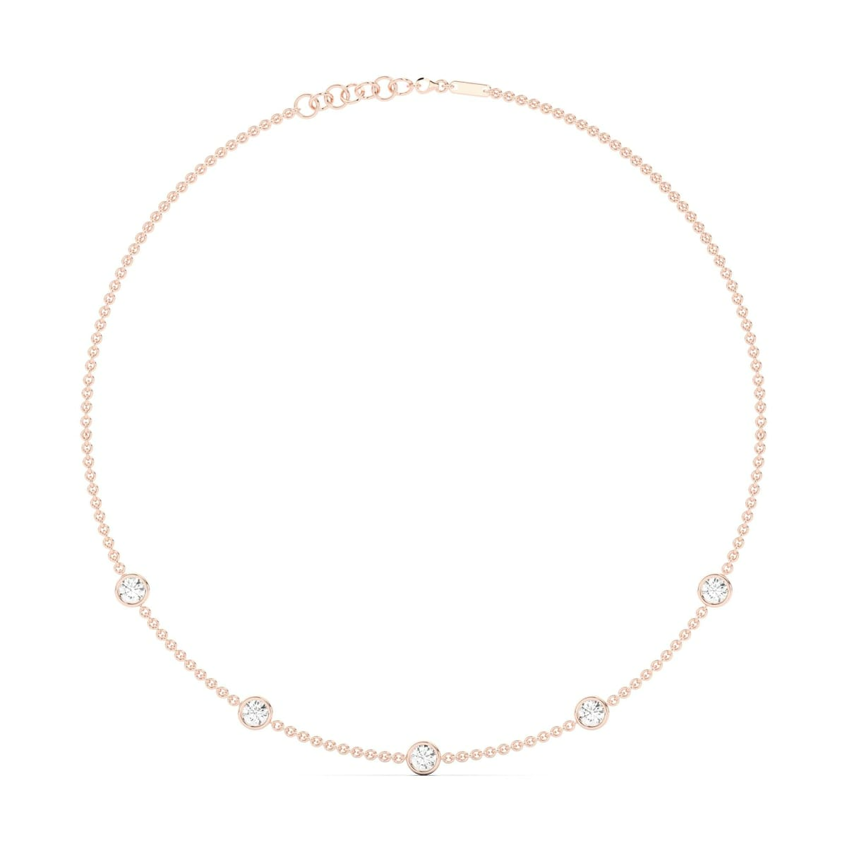 5 Stone Round Cut Station Necklace with Round Shaped Stations