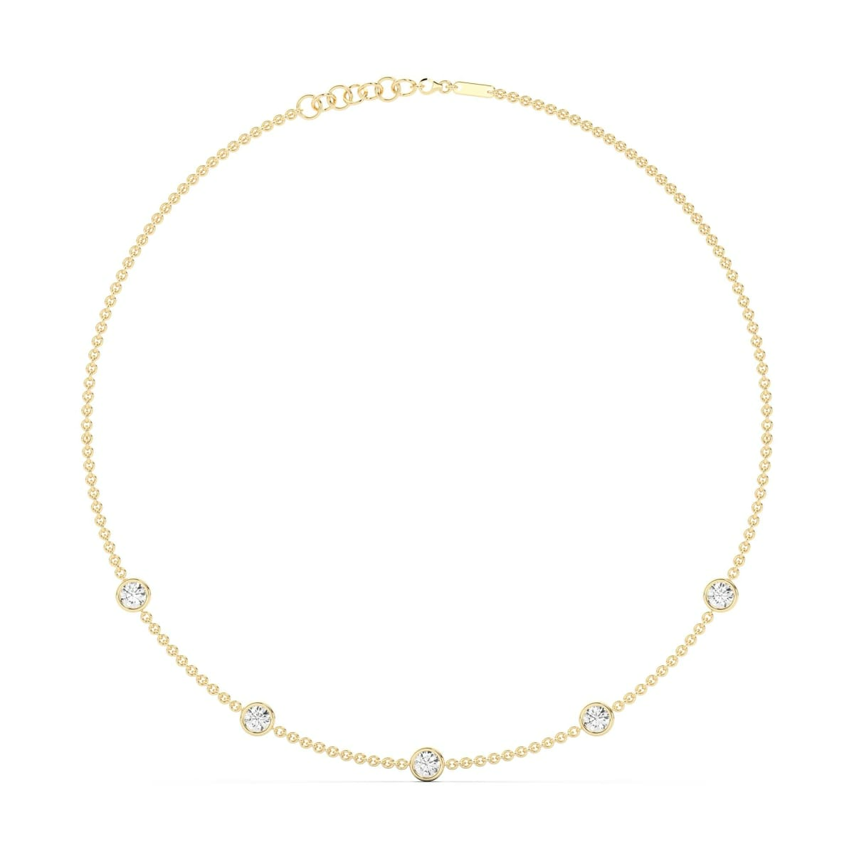 5 Stone Round Cut Station Necklace with Round Shaped Stations