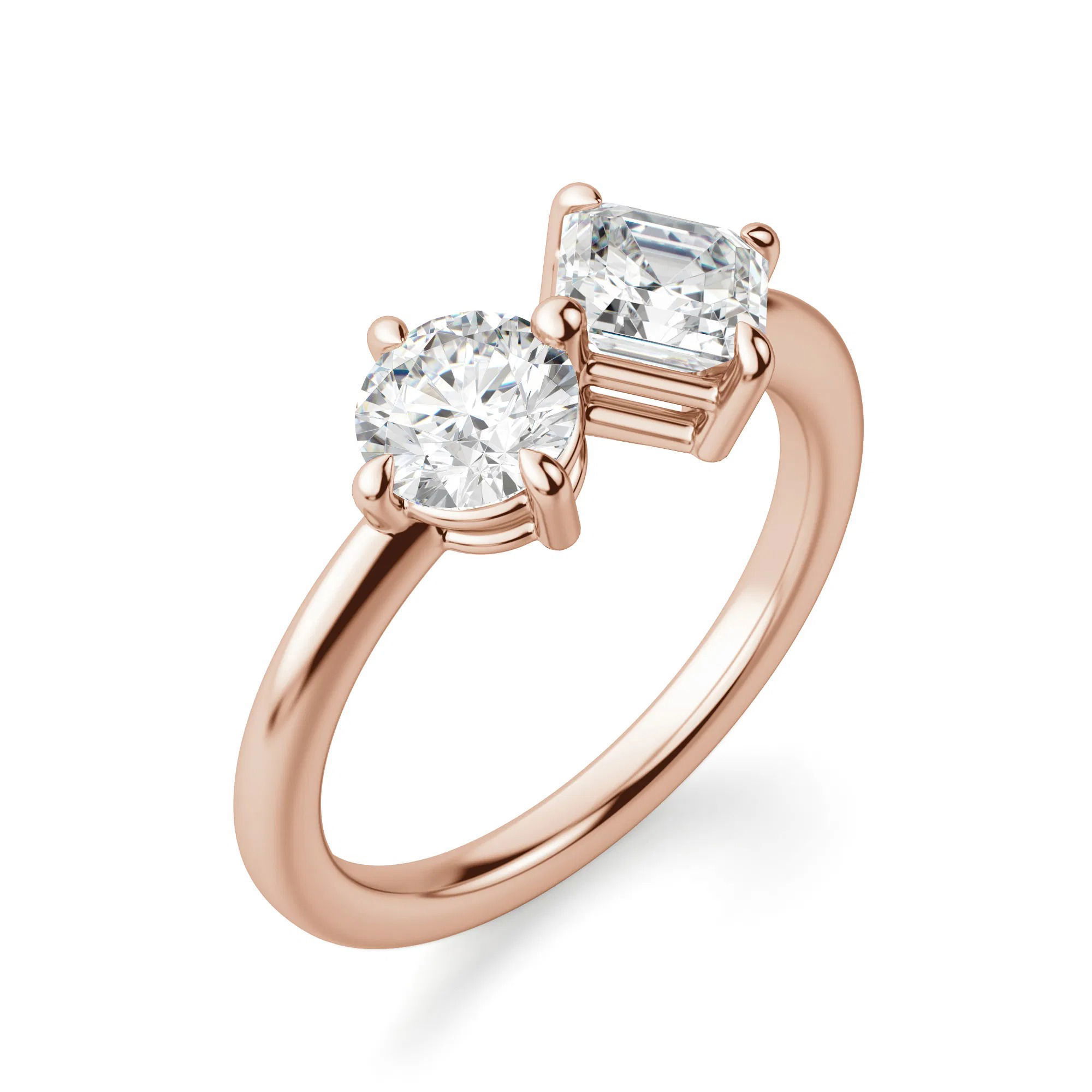 Toi et Moi Round and Asscher Cut Ring