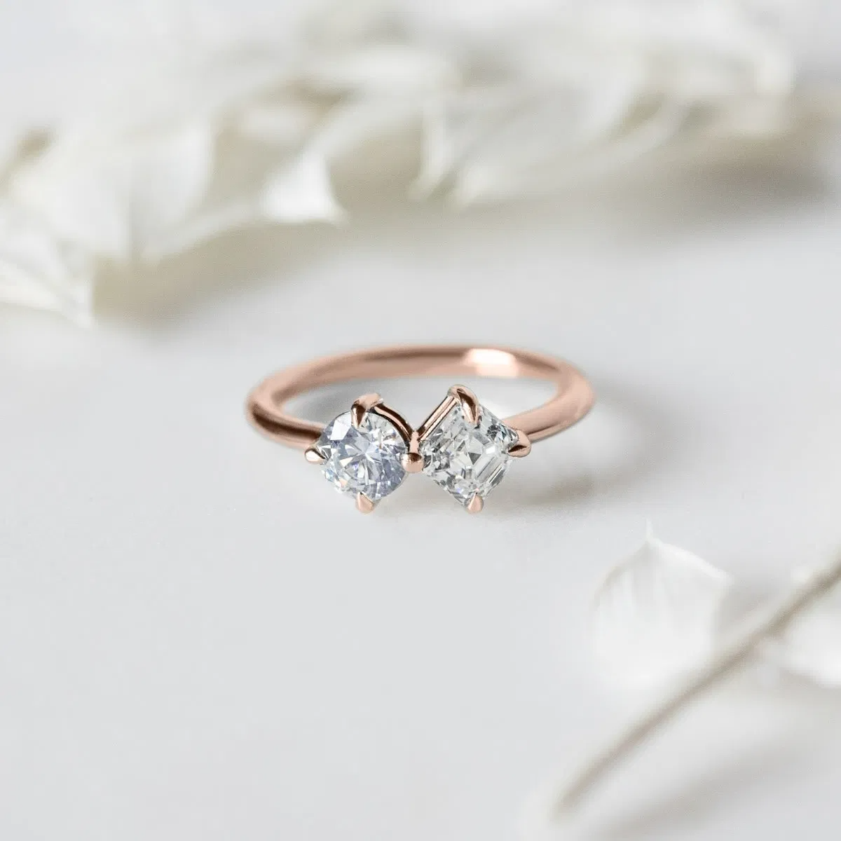 Toi et Moi Round and Asscher Cut Ring