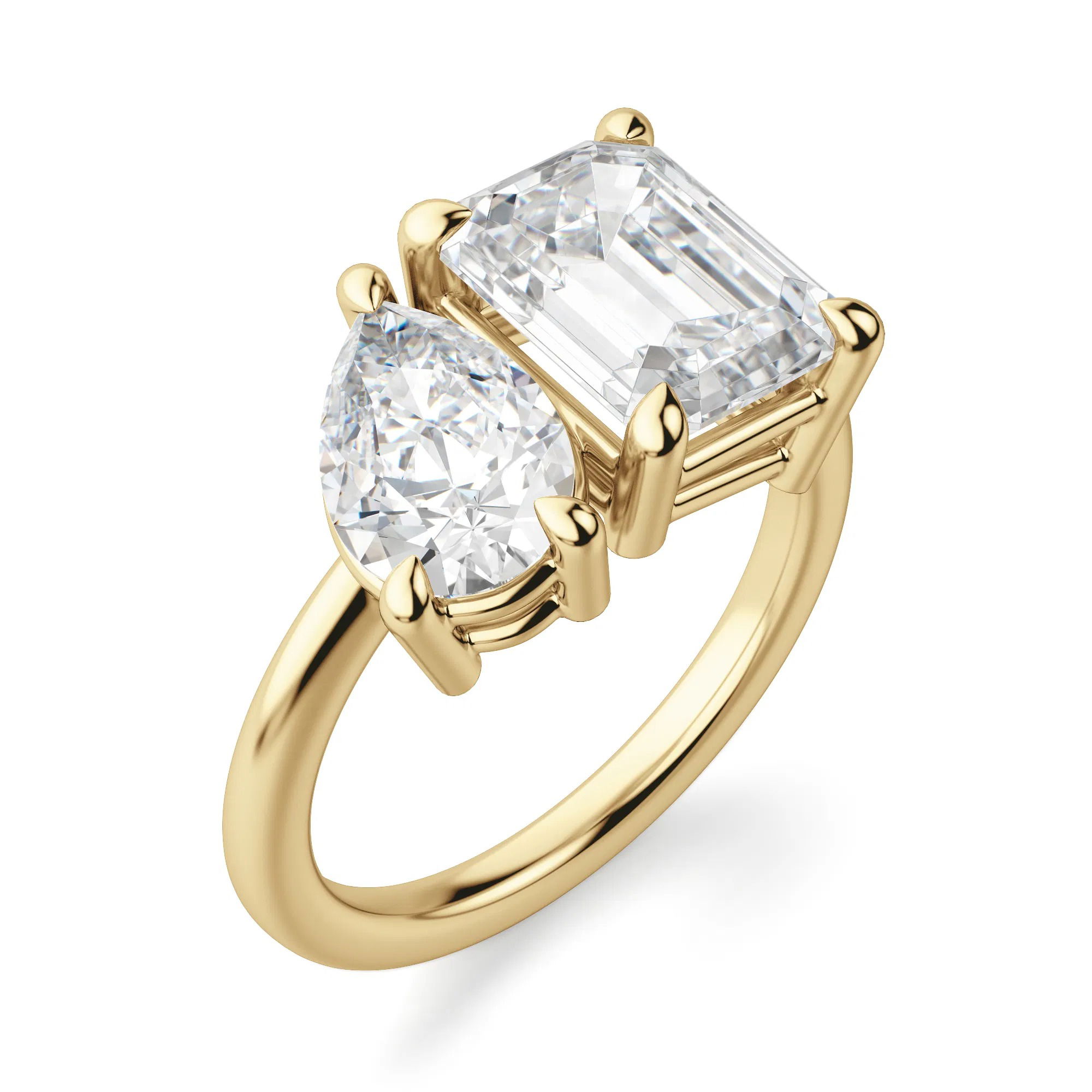 Toi et Moi Emerald and Pear Cut Engagement Ring