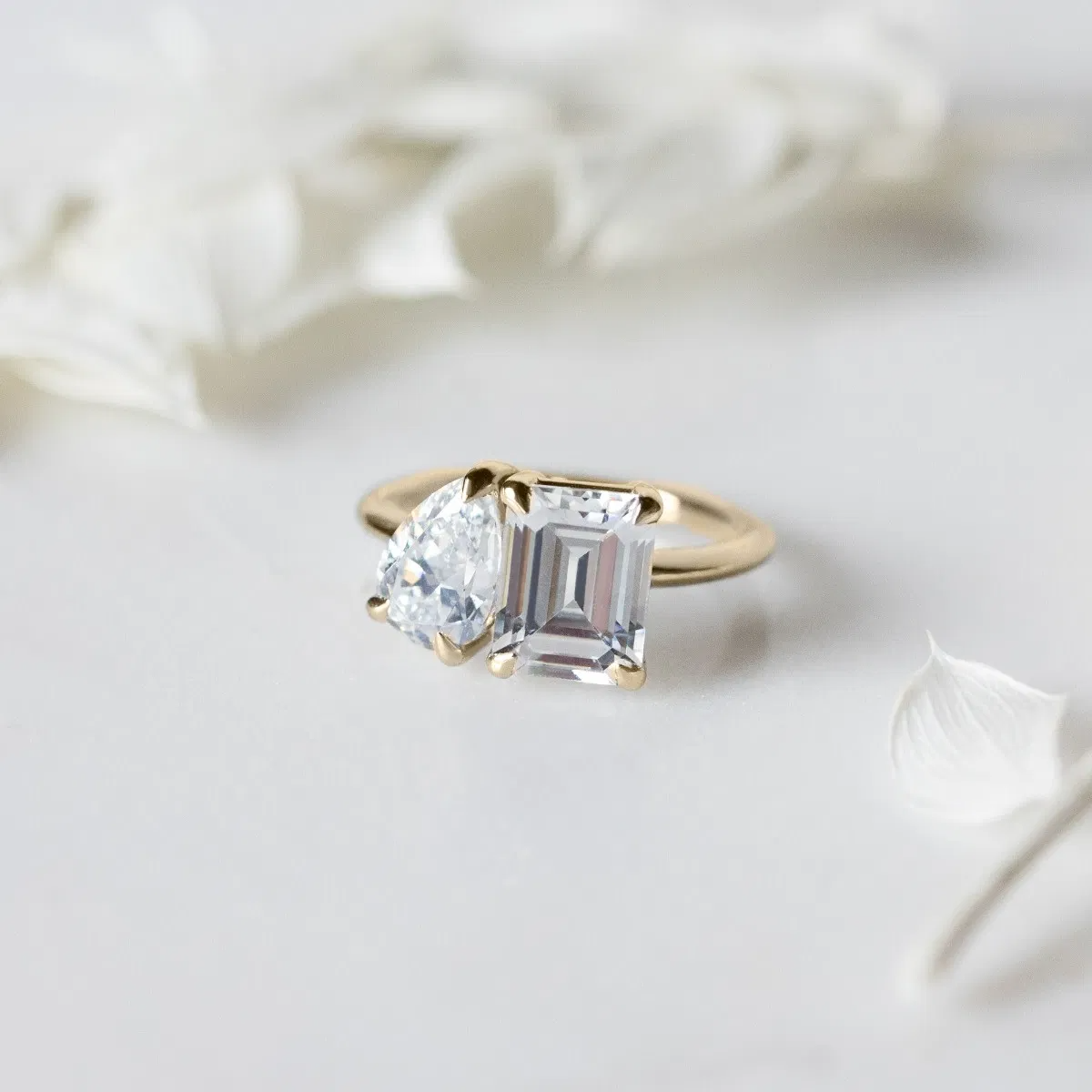 Toi et Moi Emerald and Pear Cut Engagement Ring