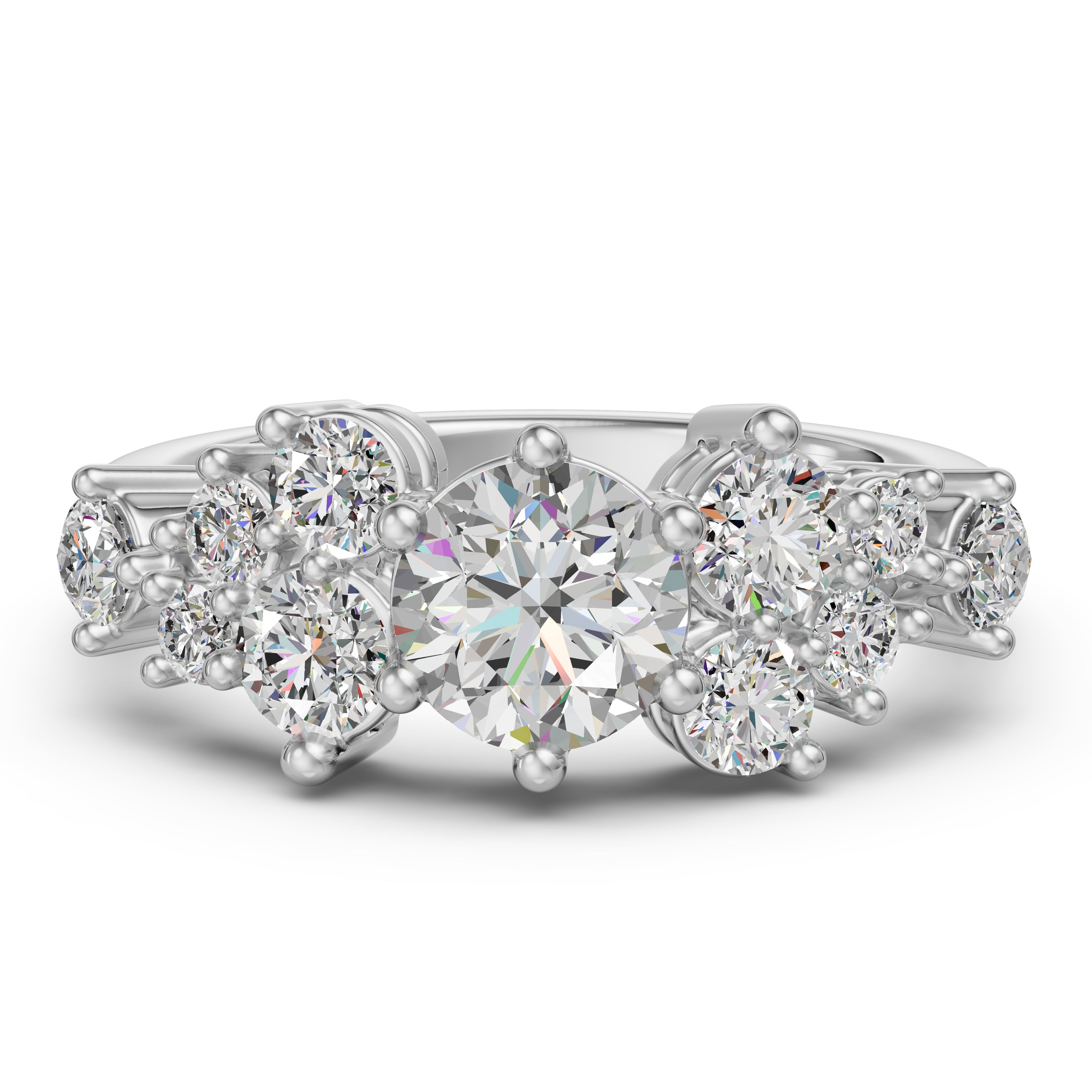 Round Cut Cluster Engagement Ring