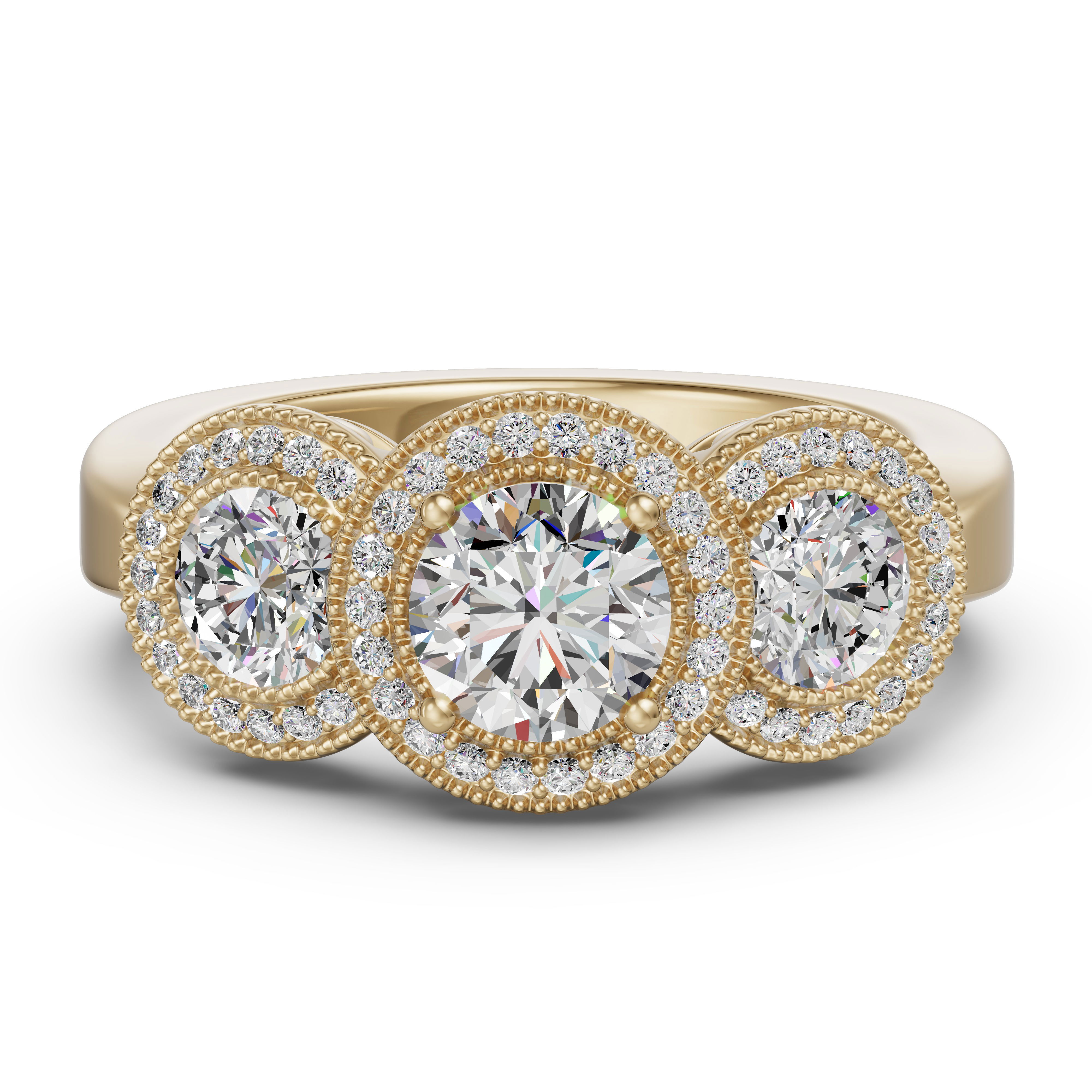 Three Stone Halo Classic Engagement Ring