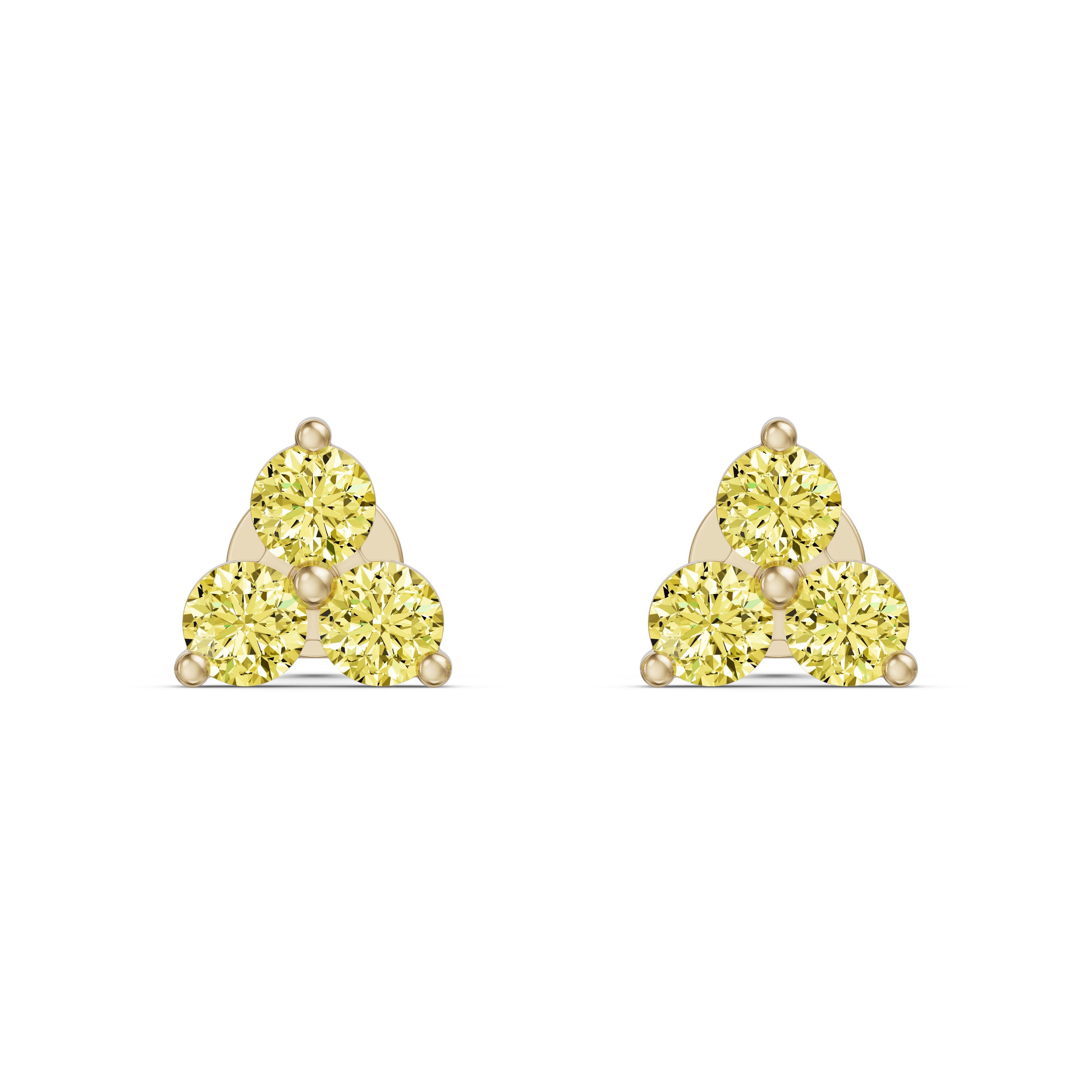 Three Stone Cluster Stud Earrings - Canary