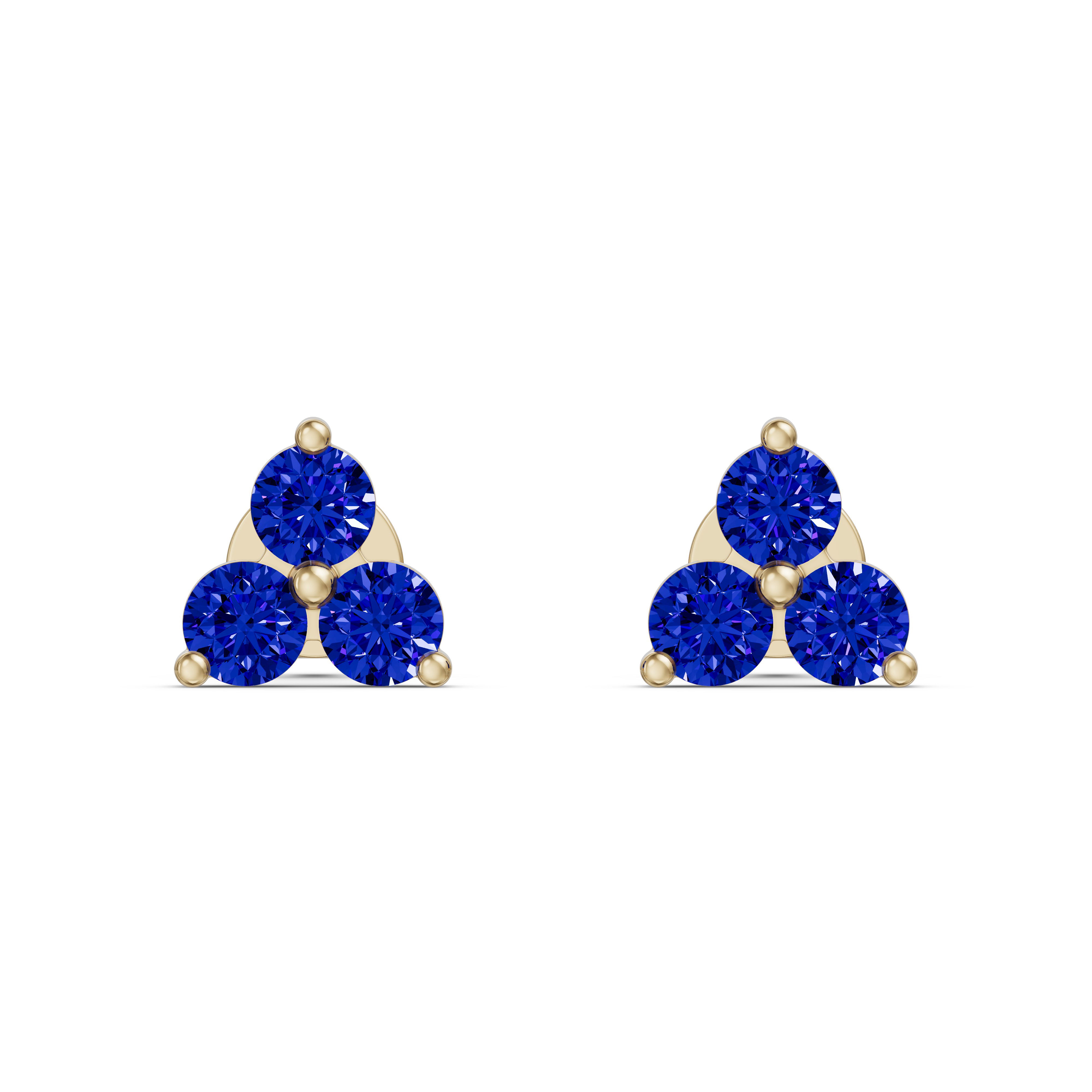 Three Stone Cluster Stud Earrings - Sapphire