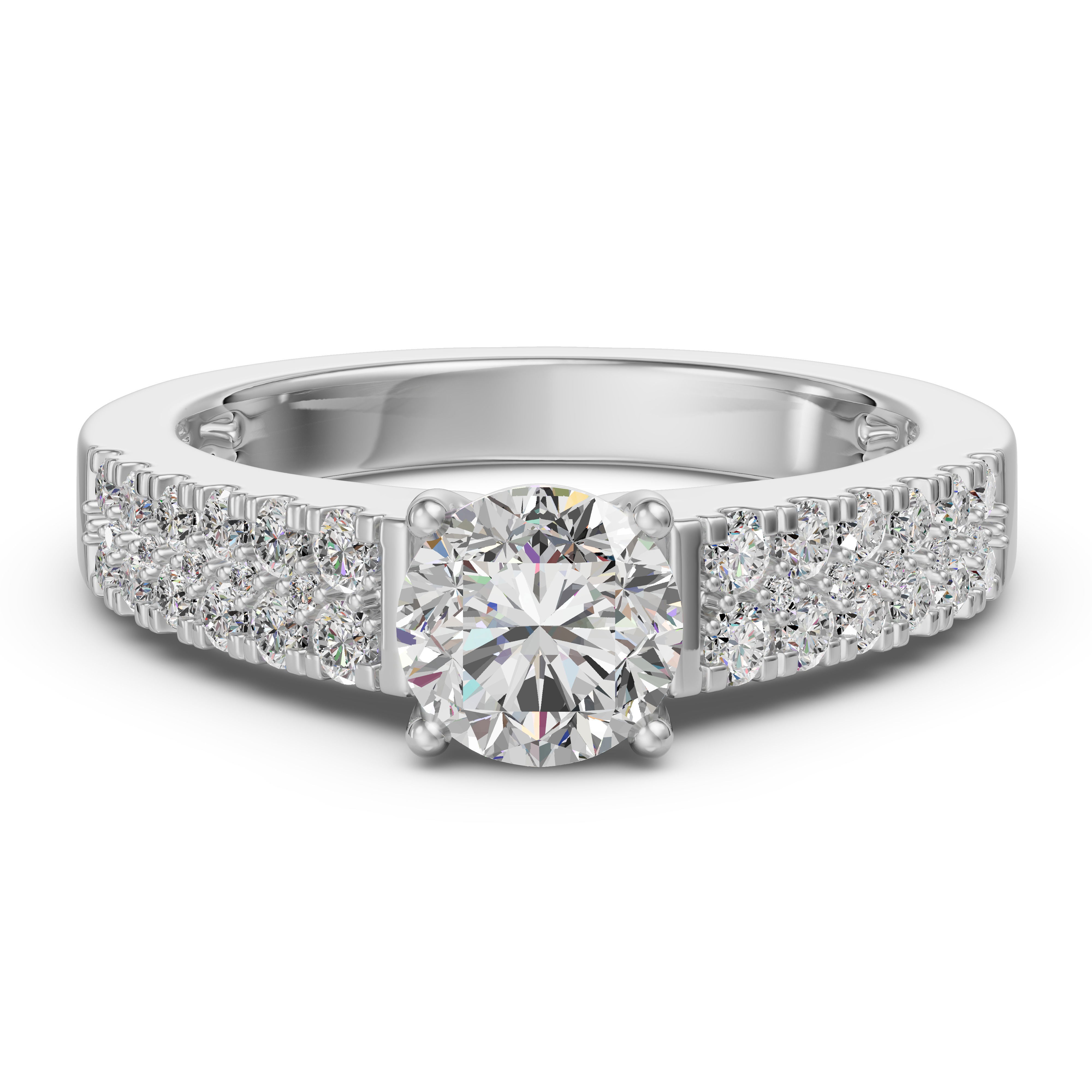 Accented Tapered 2-Row Round Cut Engagement Ring