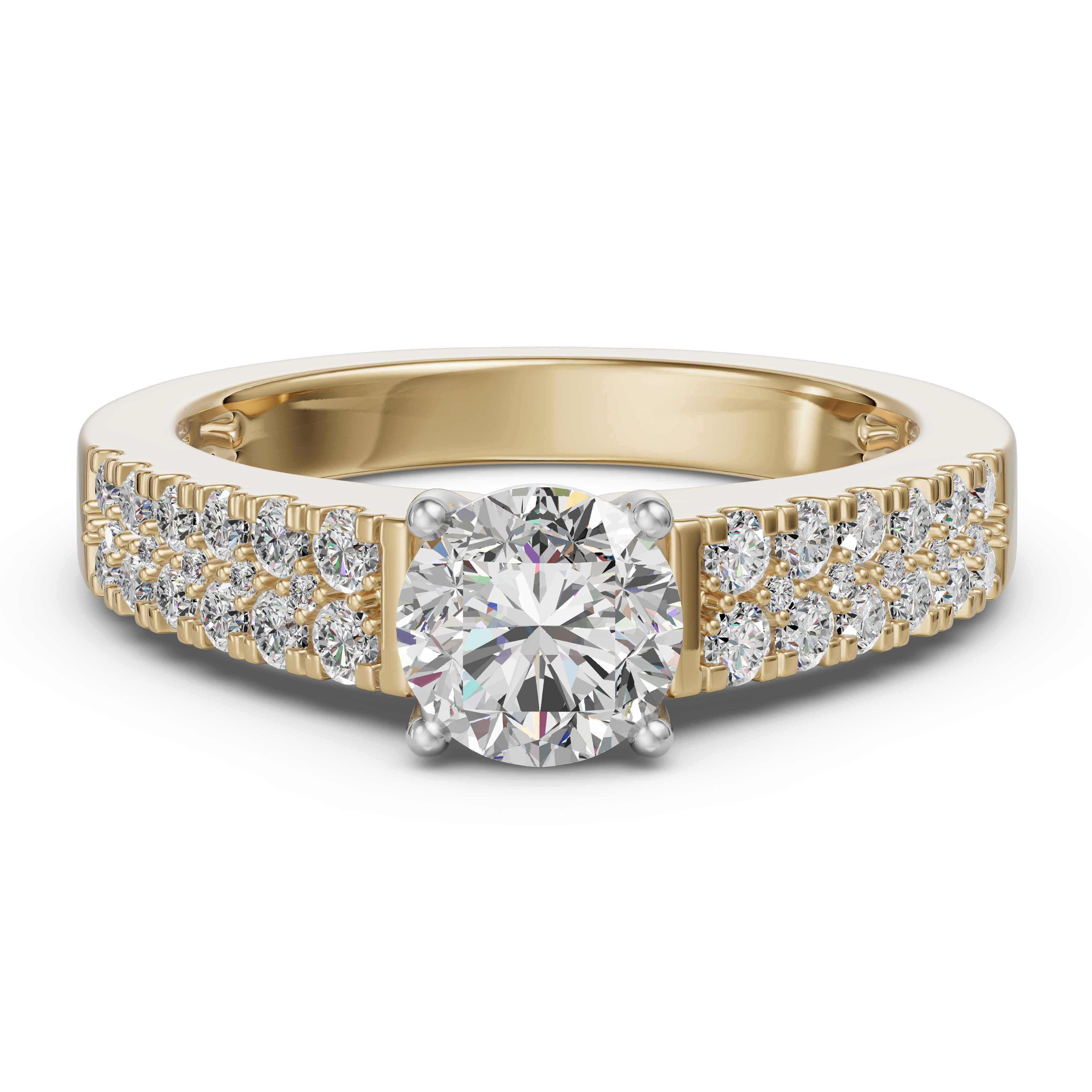 Accented Tapered 2-Row Round Cut Engagement Ring