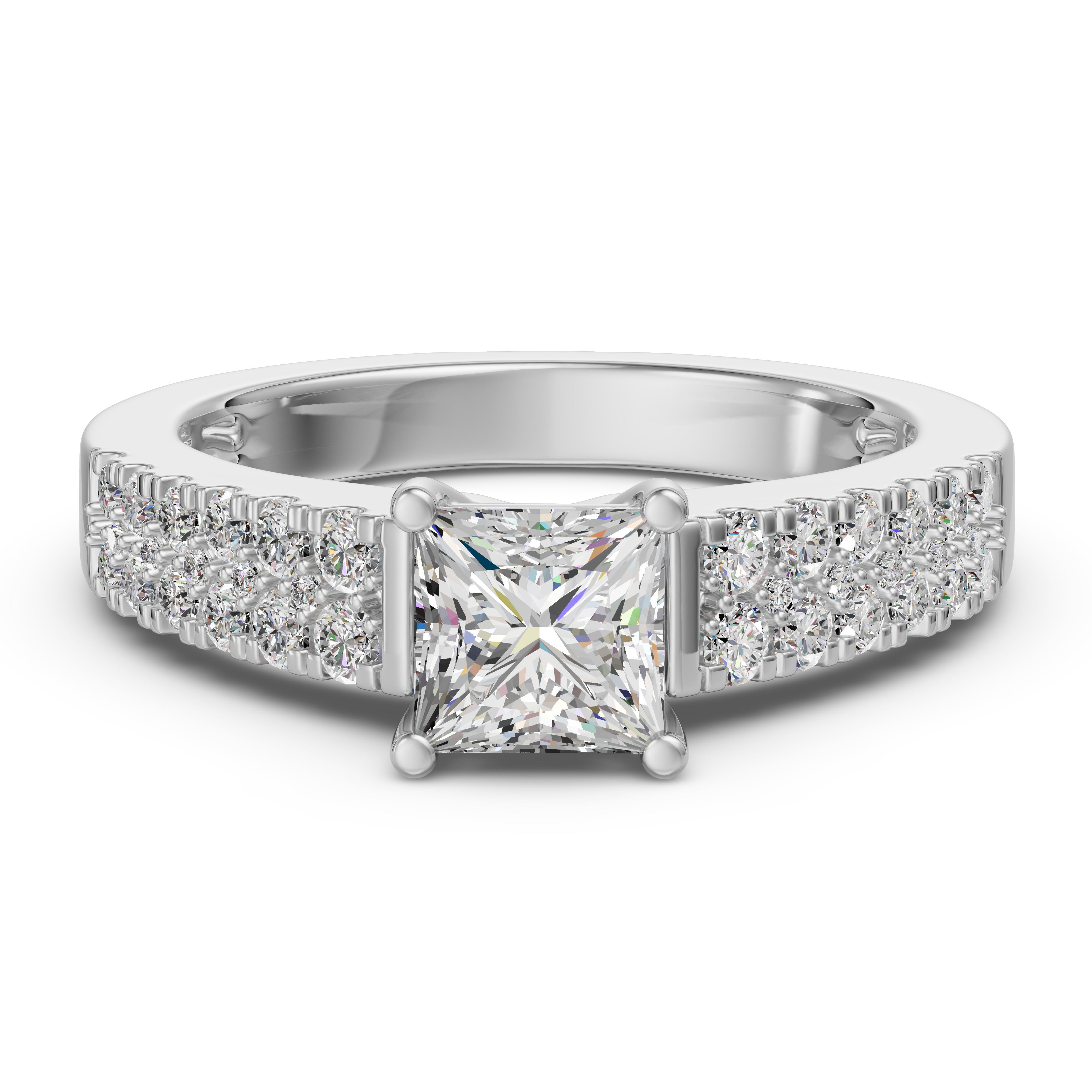 Accented Tapered 2-Row Princess Cut Engagement Ring