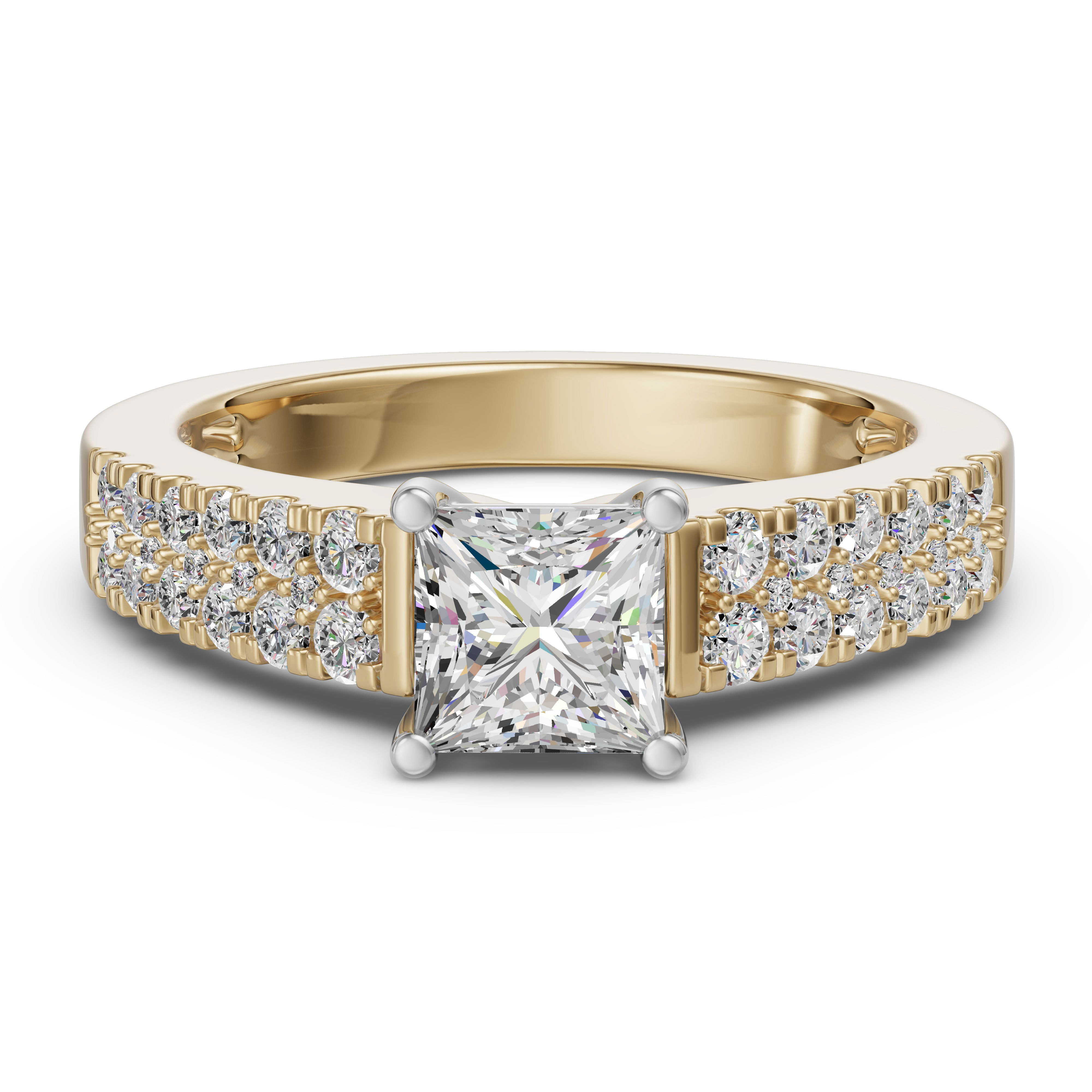 Accented Tapered 2-Row Princess Cut Engagement Ring