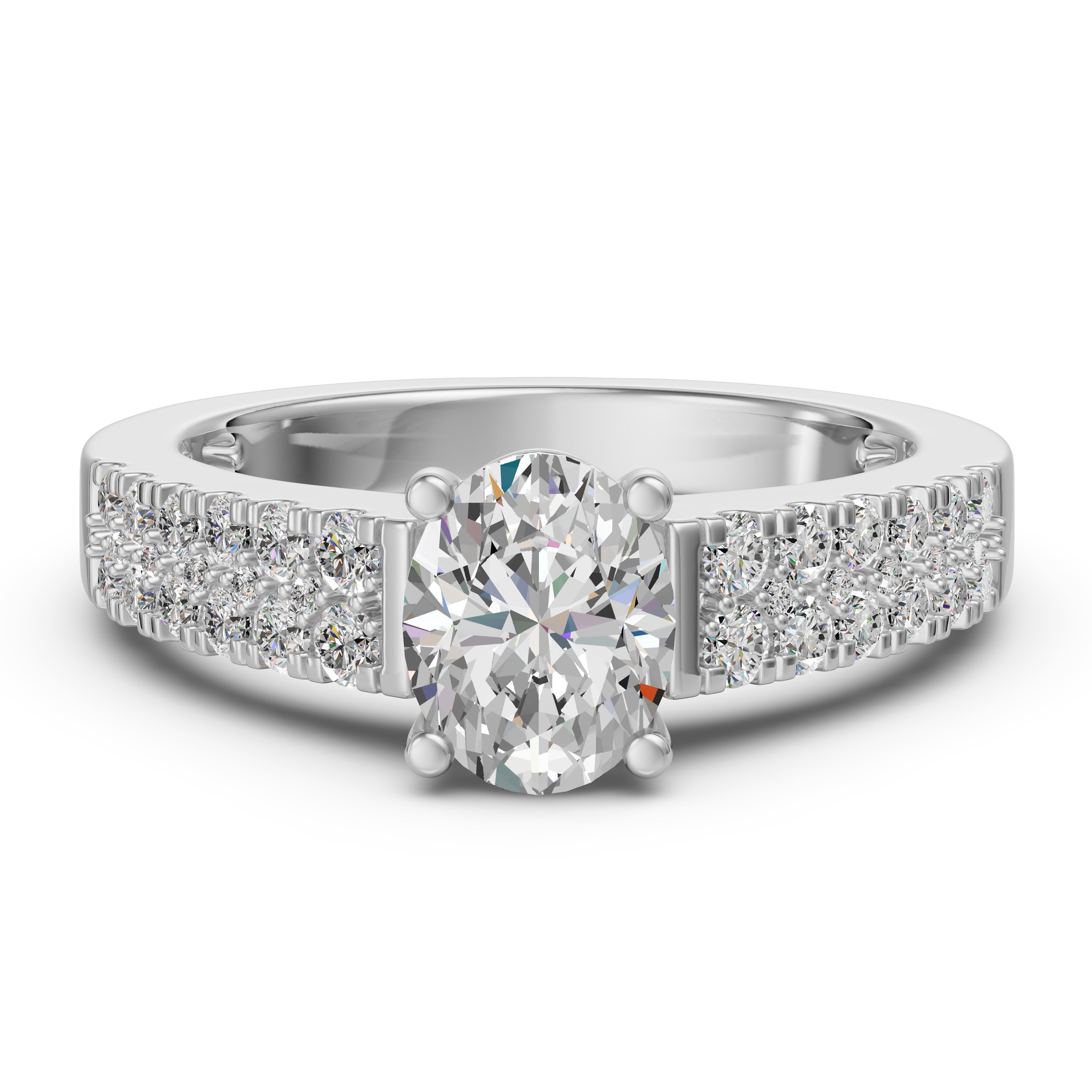 Accented Tapered 2-Row Oval Cut Engagement Ring