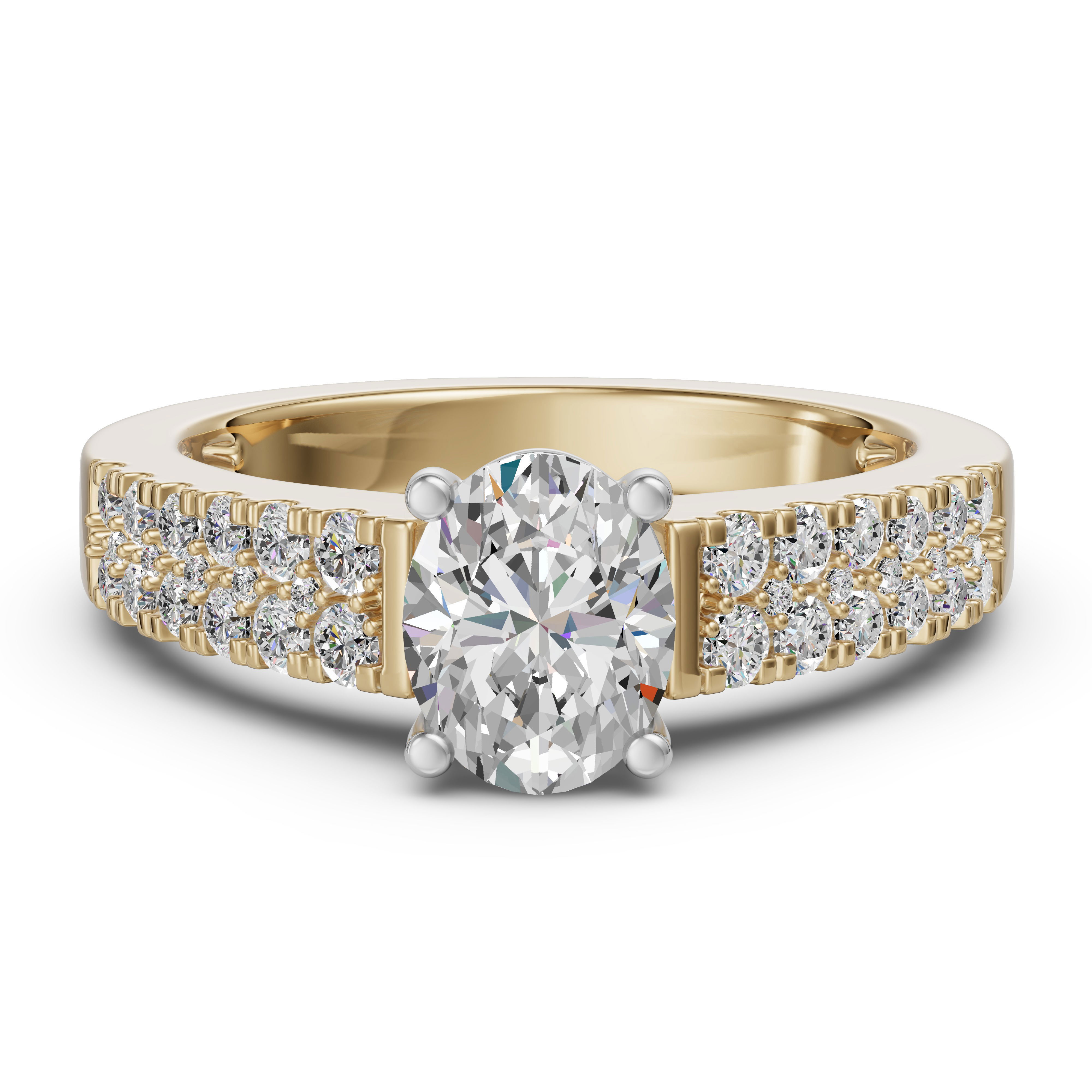 Accented Tapered 2-Row Oval Cut Engagement Ring