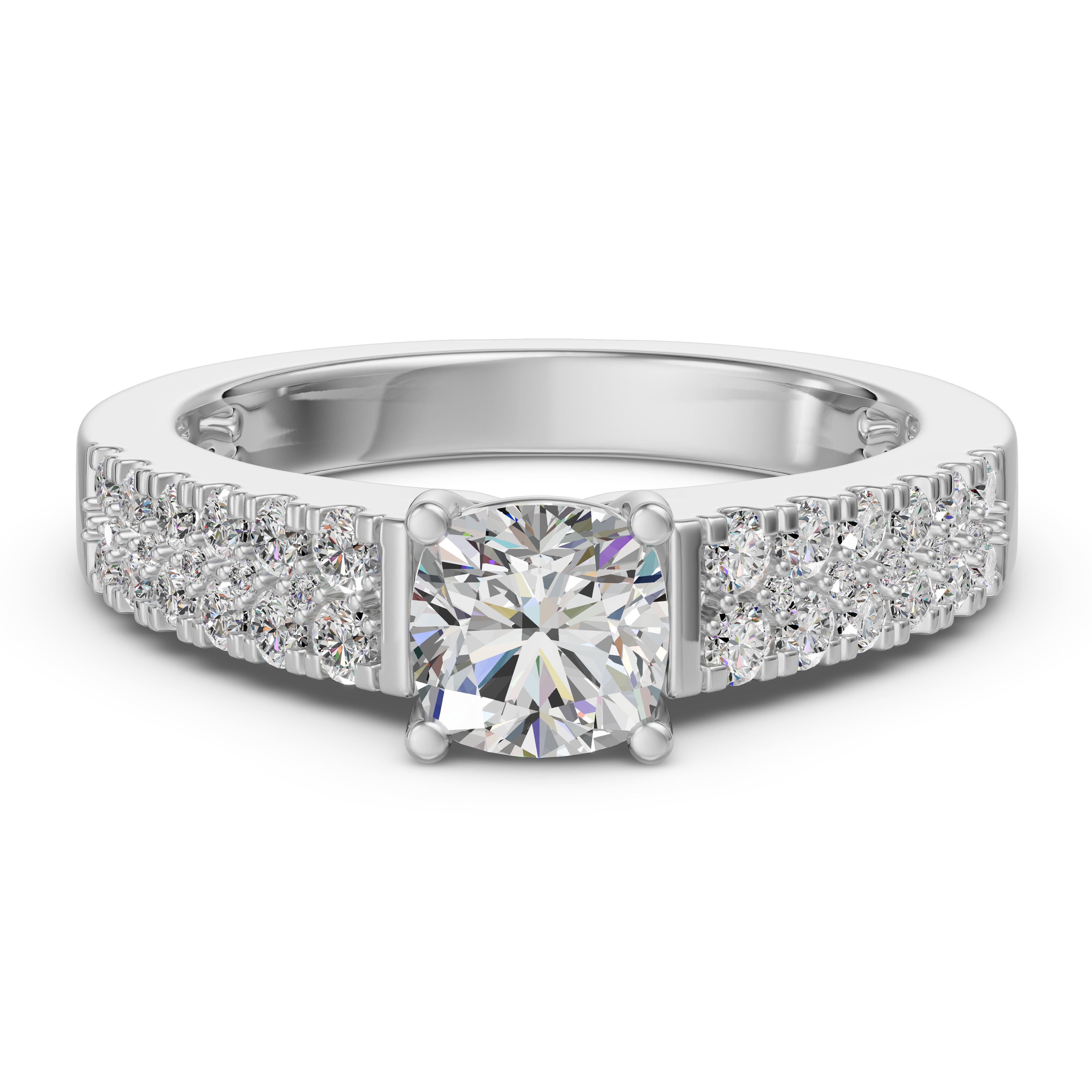 Accented Tapered 2-Row Cushion Cut Engagement Ring