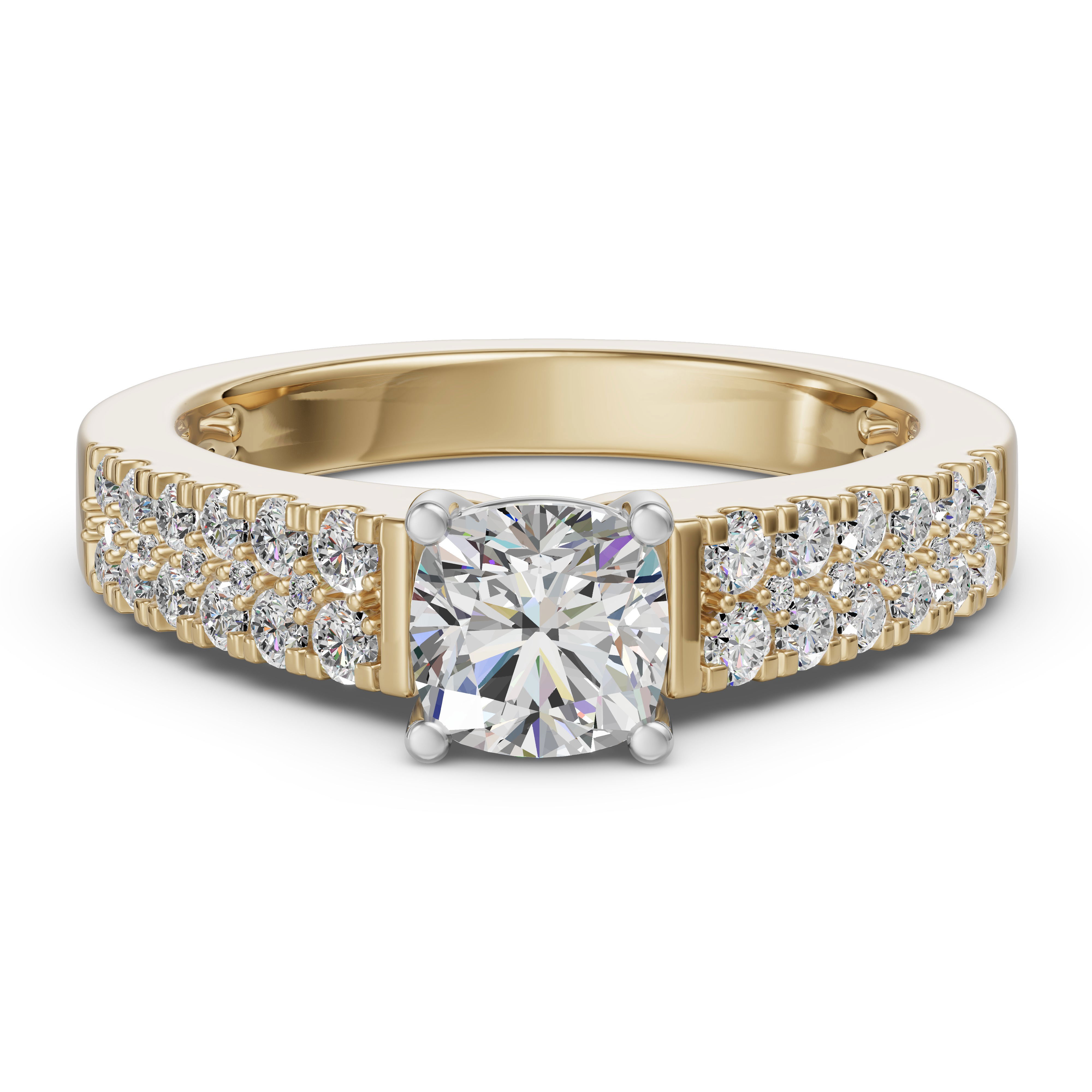 Accented Tapered 2-Row Cushion Cut Engagement Ring