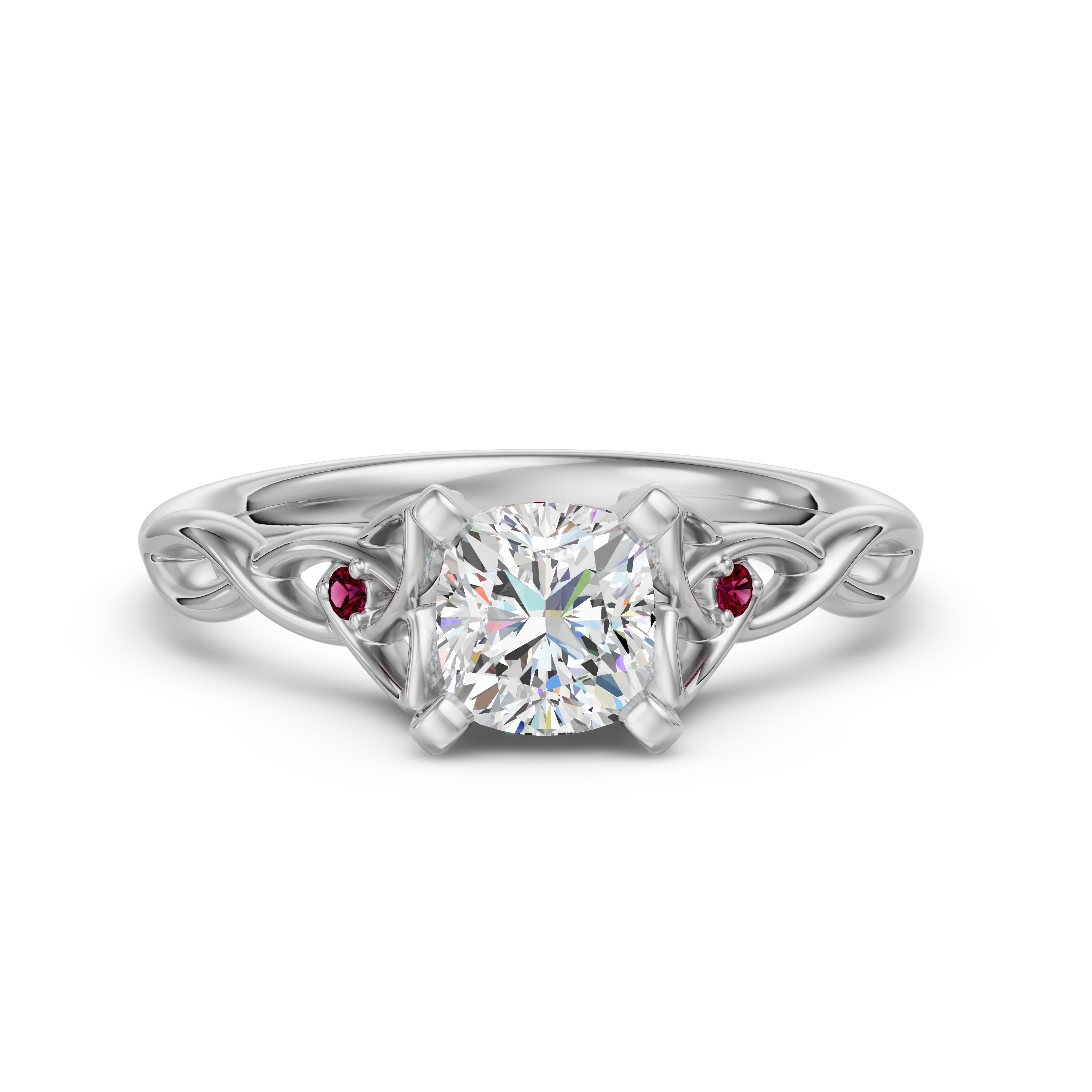 Celtic Knot Cushion Cut Engagement Ring - Ruby