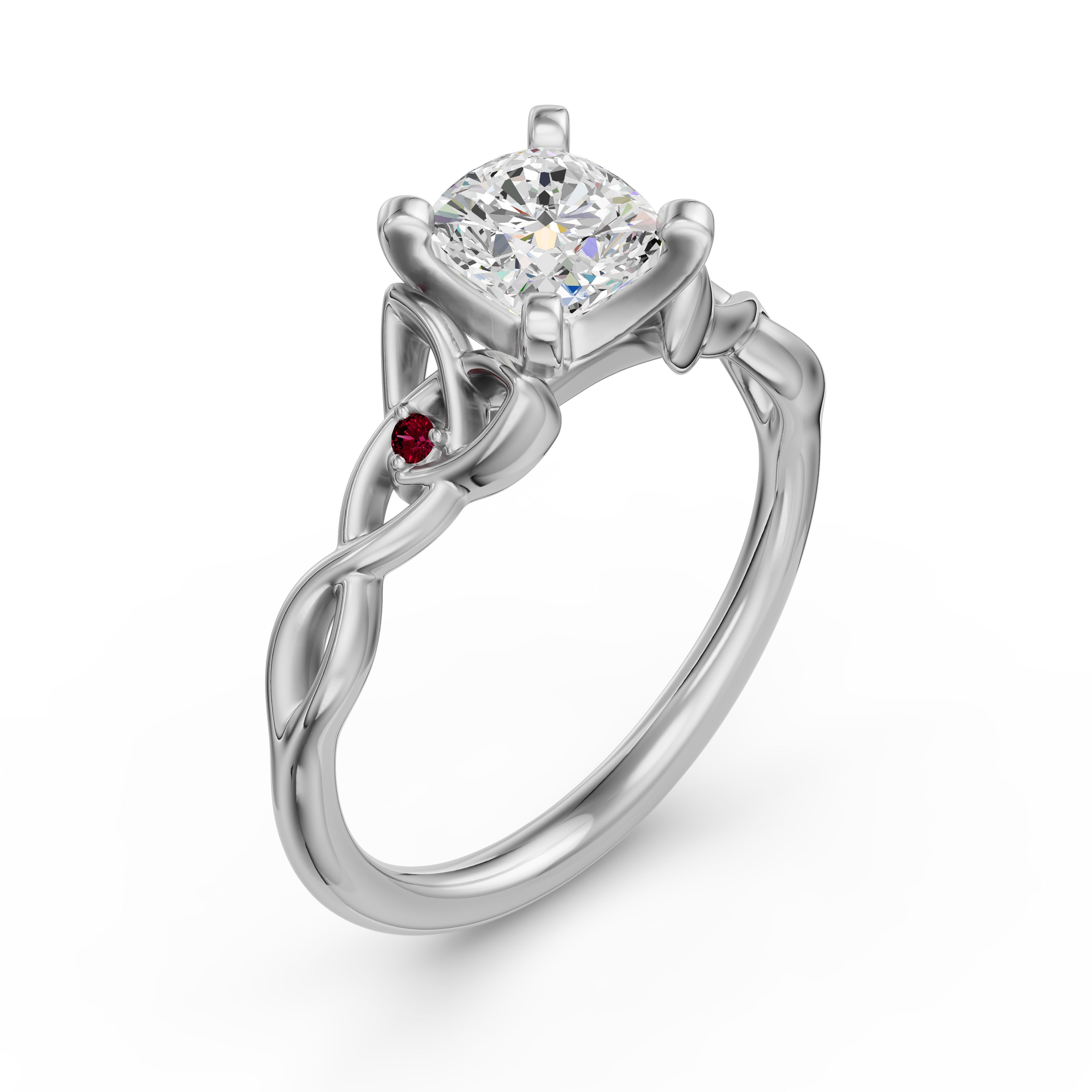 Celtic Knot Cushion Cut Engagement Ring - Ruby