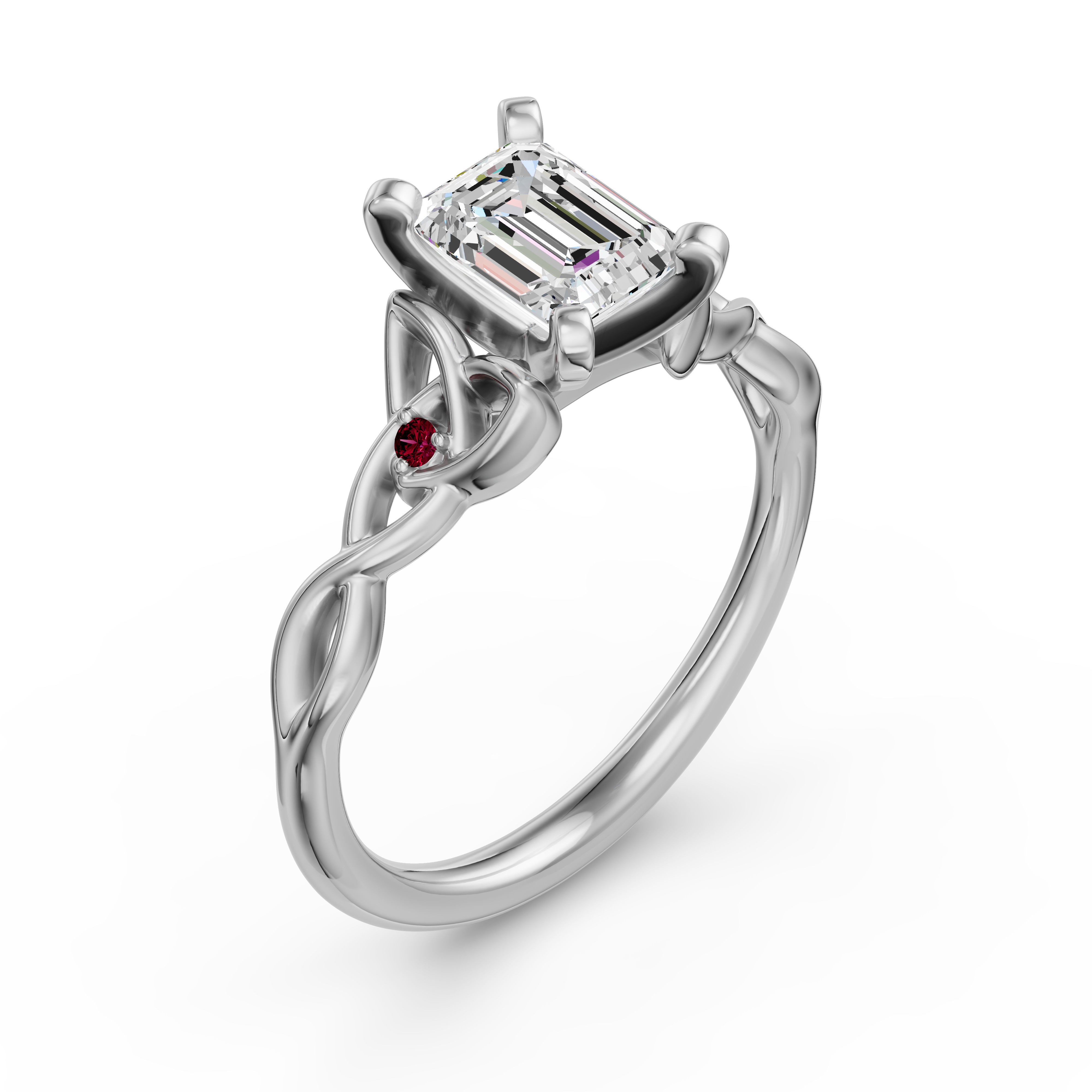 Celtic Knot Emerald Cut Engagement Ring - Ruby