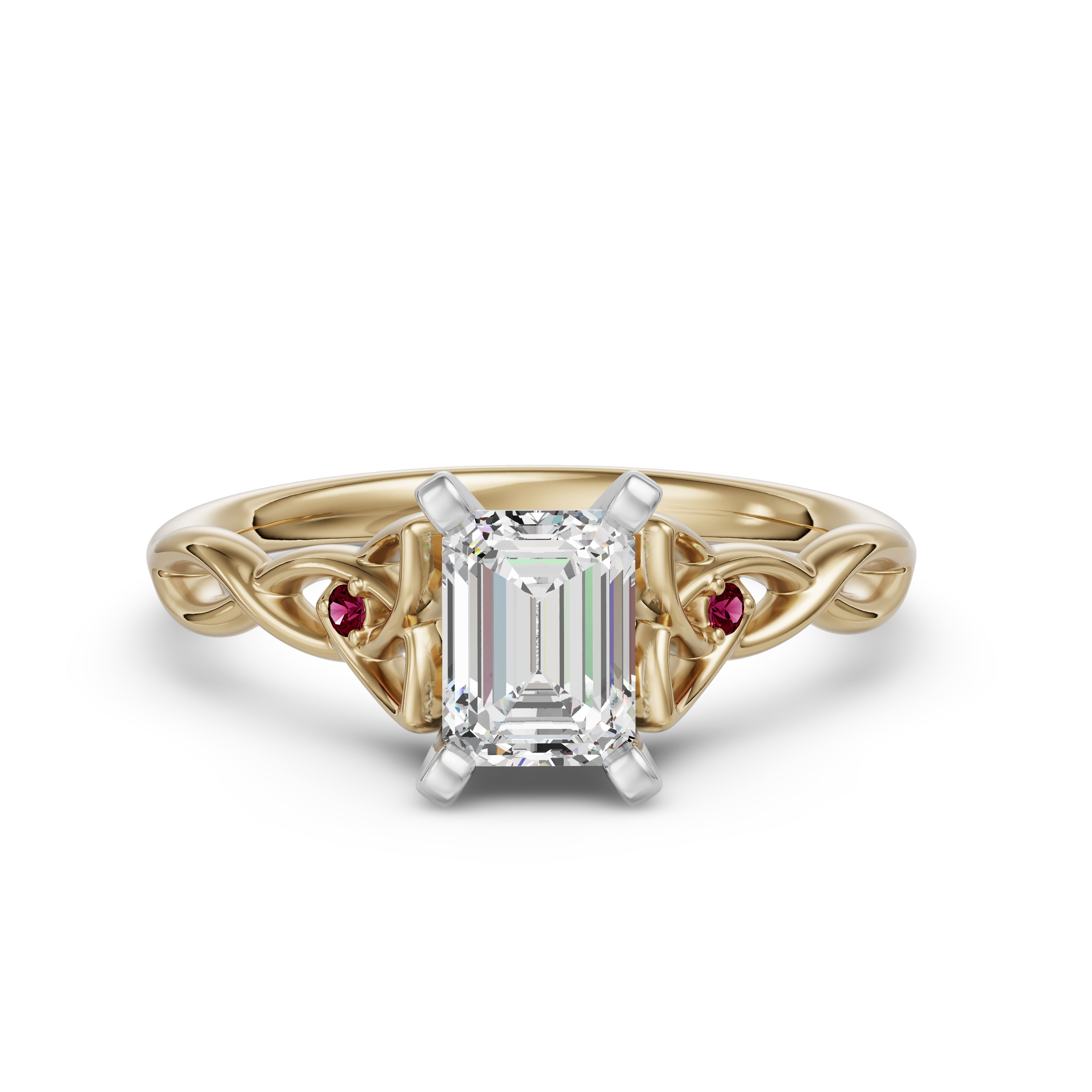 Celtic Knot Emerald Cut Engagement Ring - Ruby