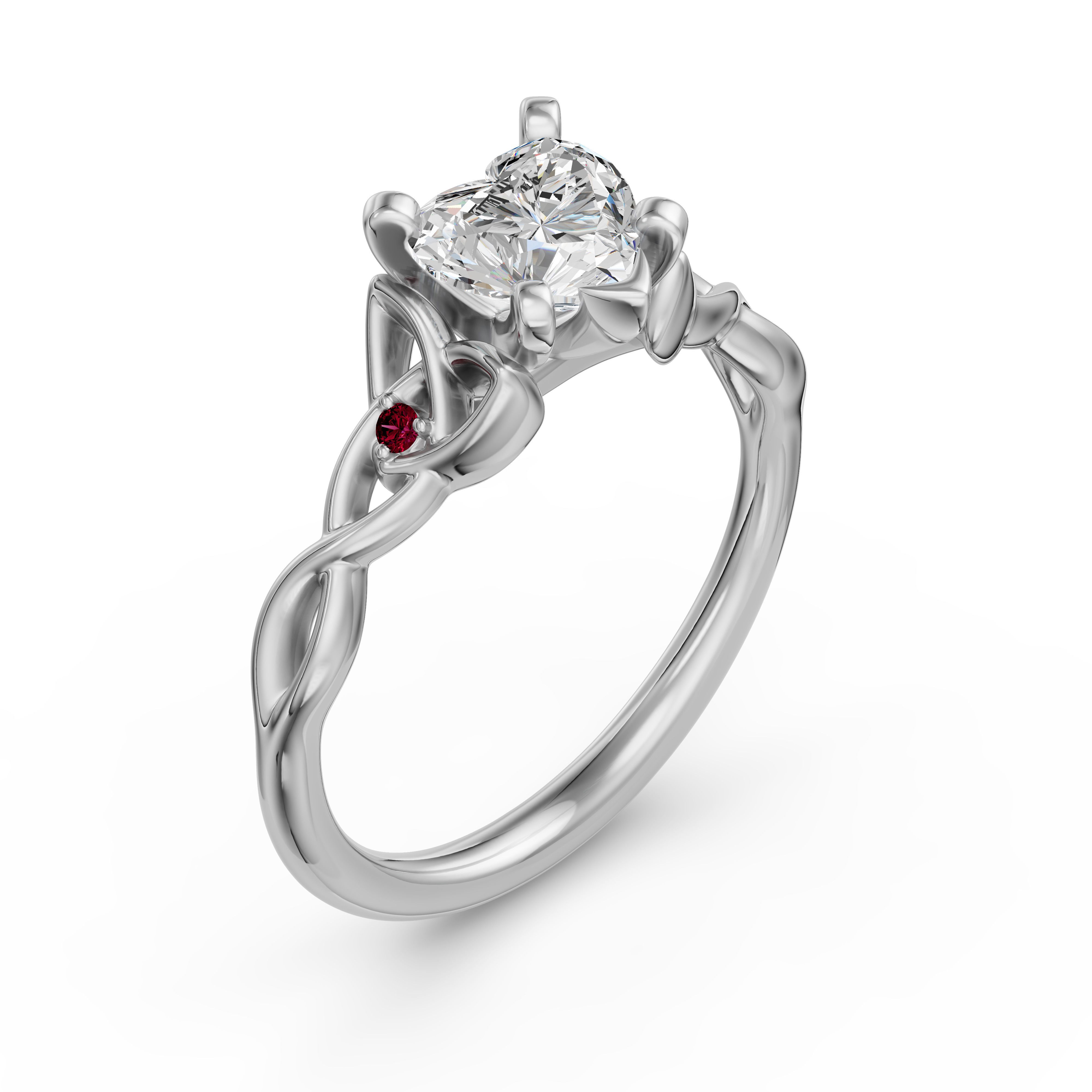 Celtic Knot Heart Cut Engagement Ring - Ruby