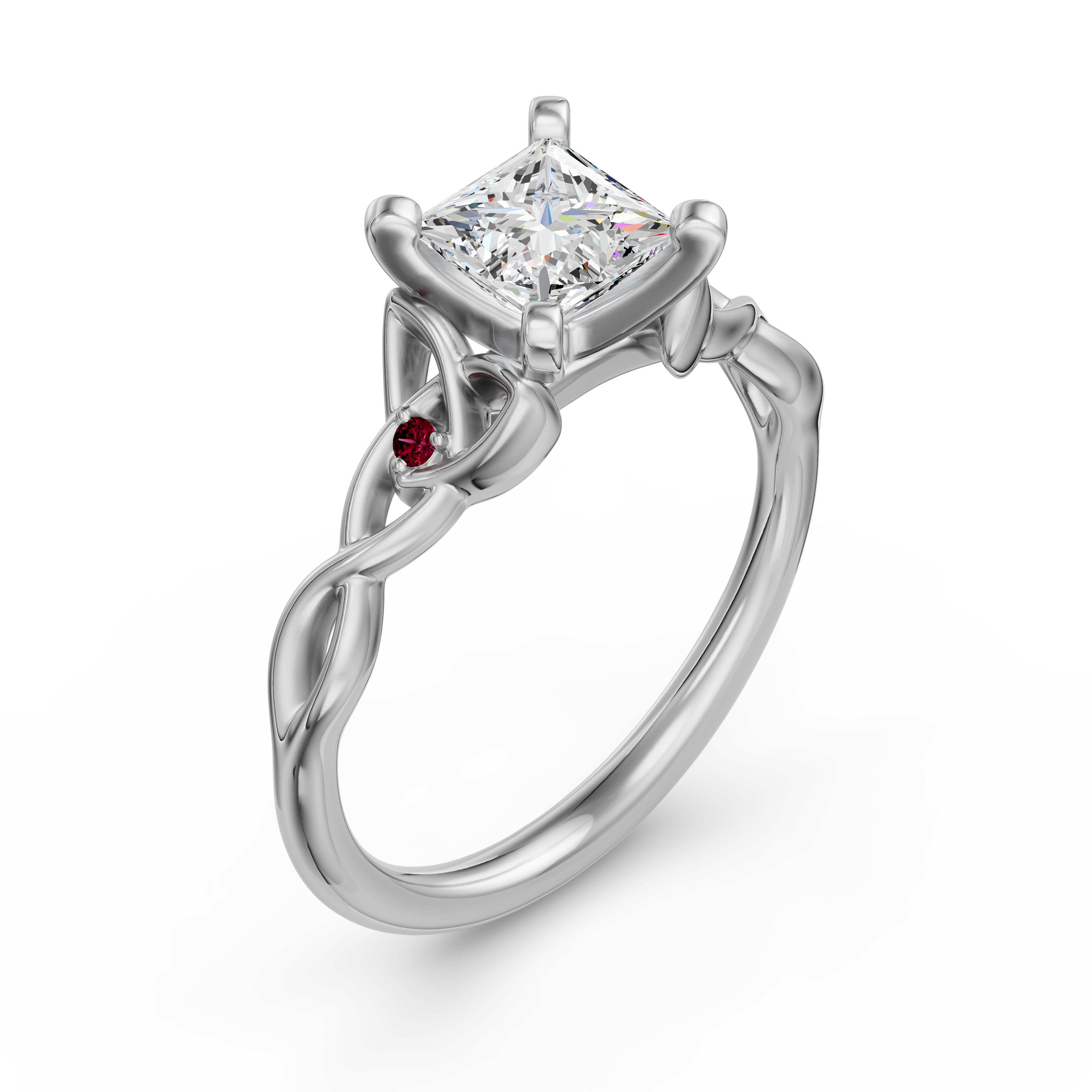 Celtic Knot Princess Cut Engagement Ring - Ruby