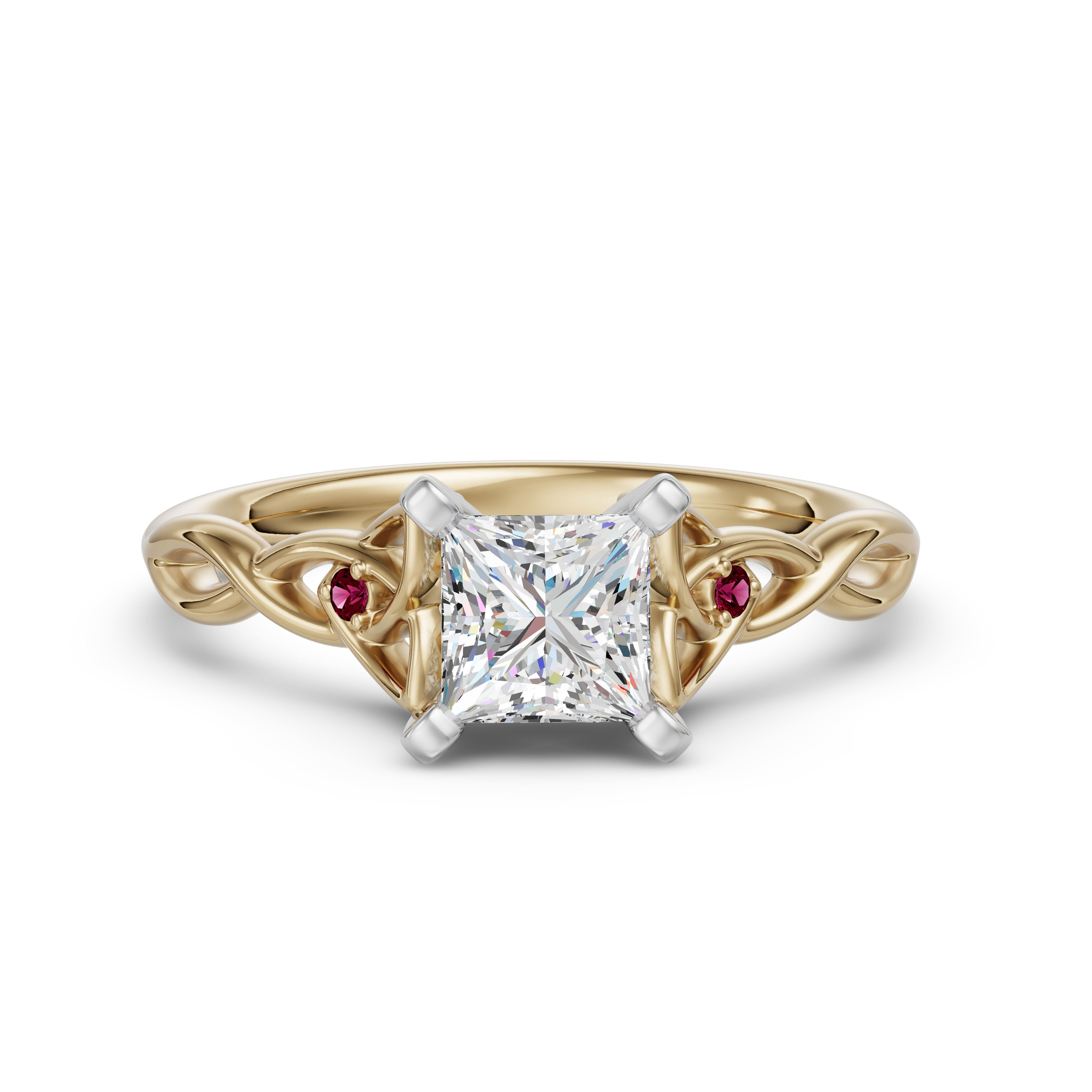 Celtic Knot Princess Cut Engagement Ring - Ruby