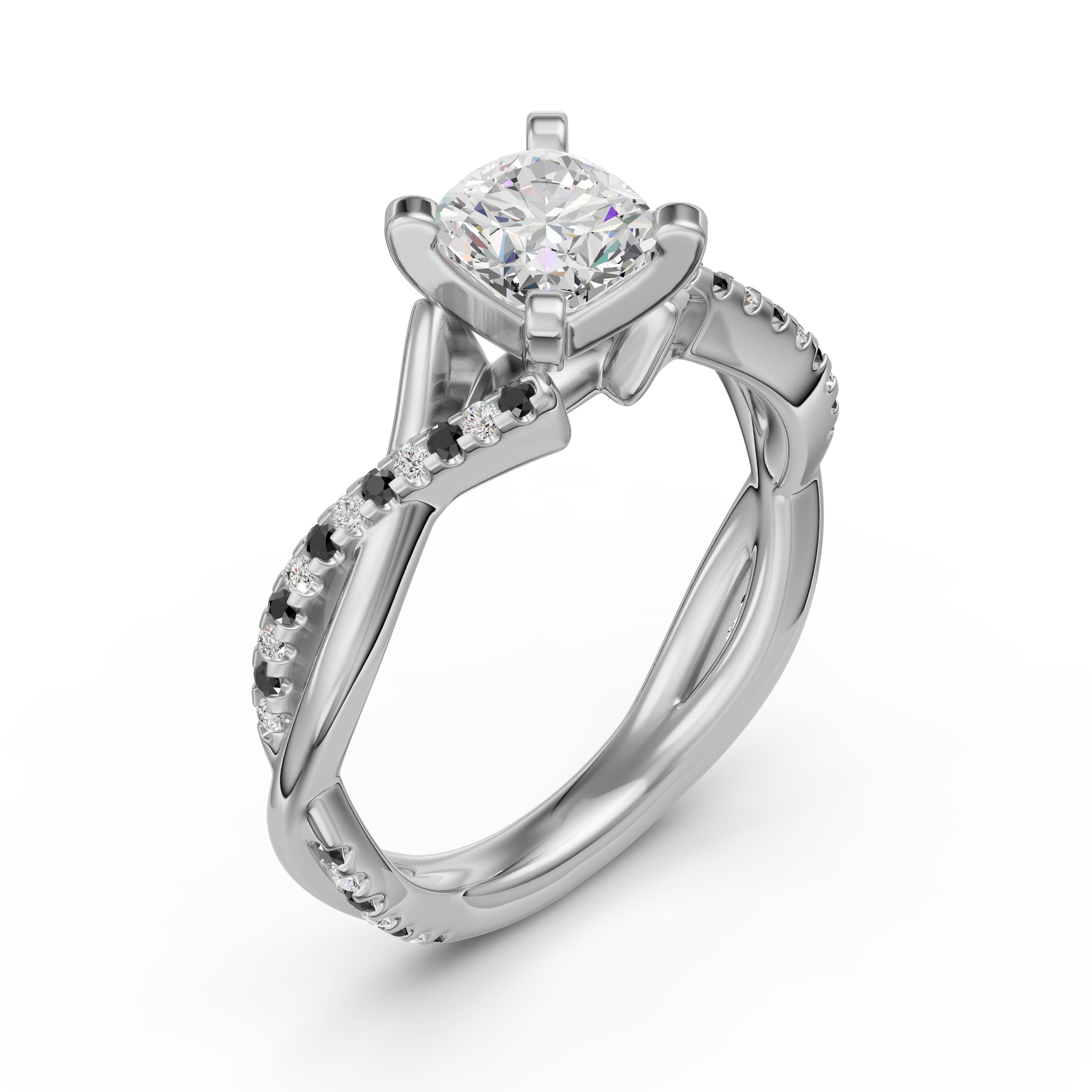 Twisted Accented Cushion Cut Engagement Ring - Midnight