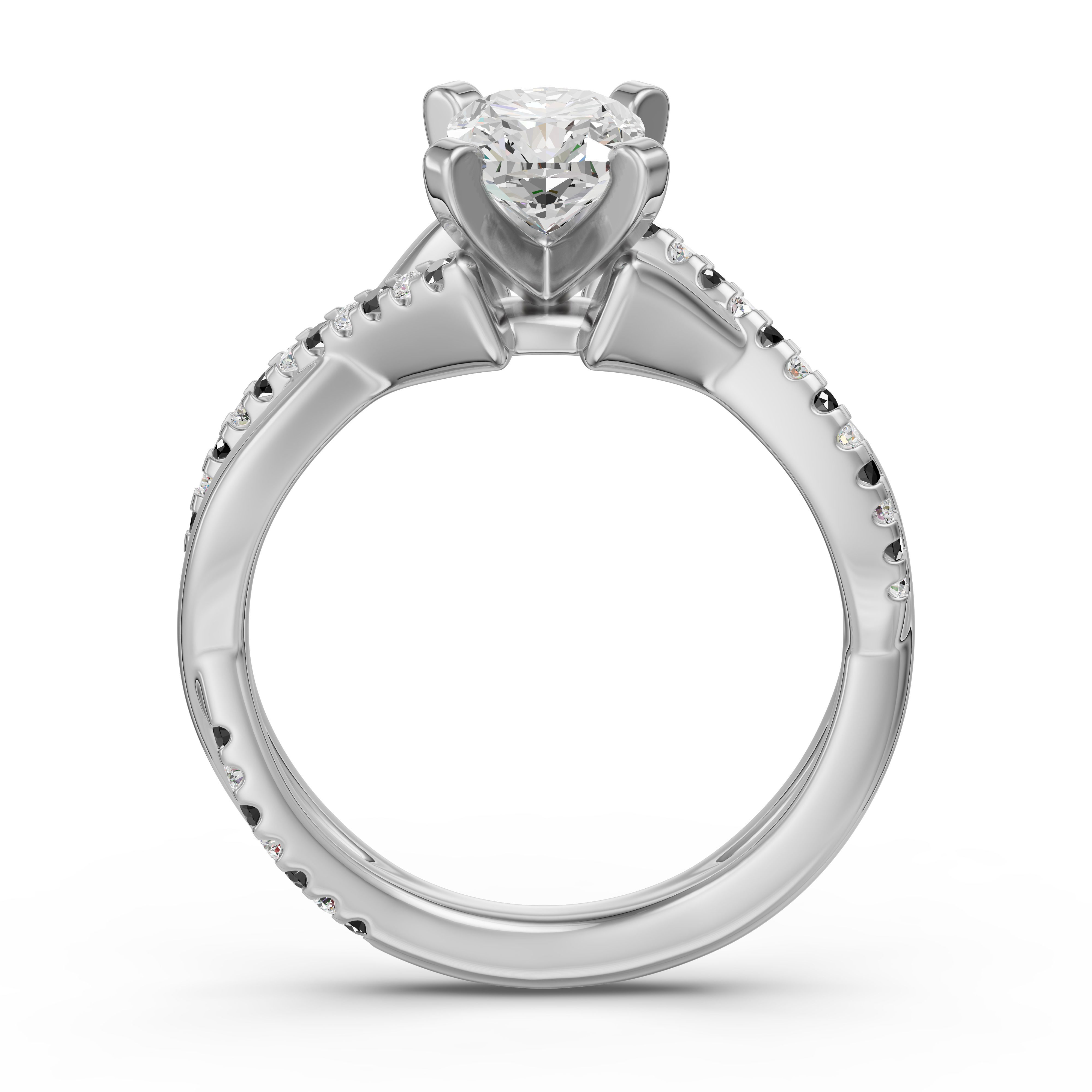 Twisted Accented Cushion Cut Engagement Ring - Midnight