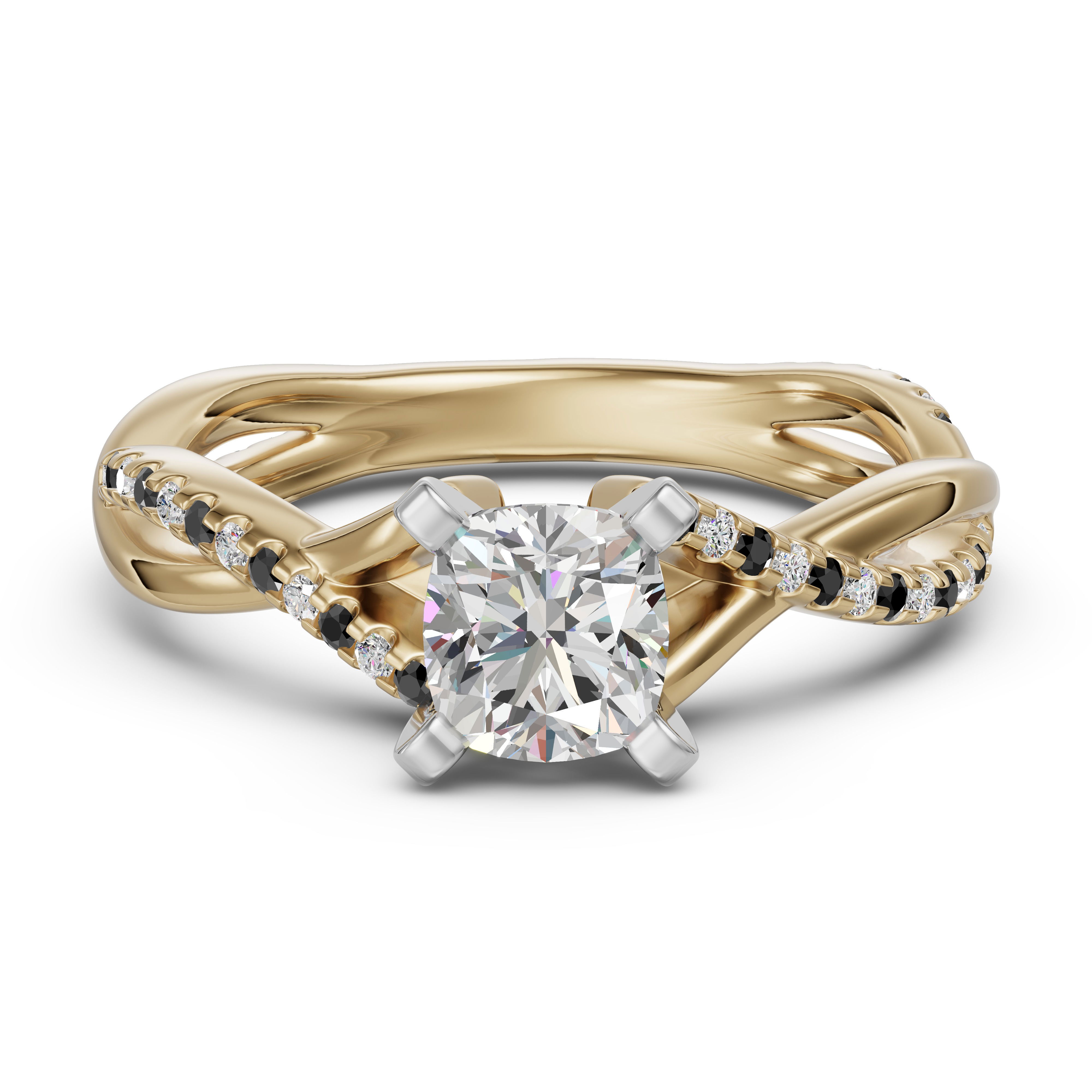 Twisted Accented Cushion Cut Engagement Ring - Midnight