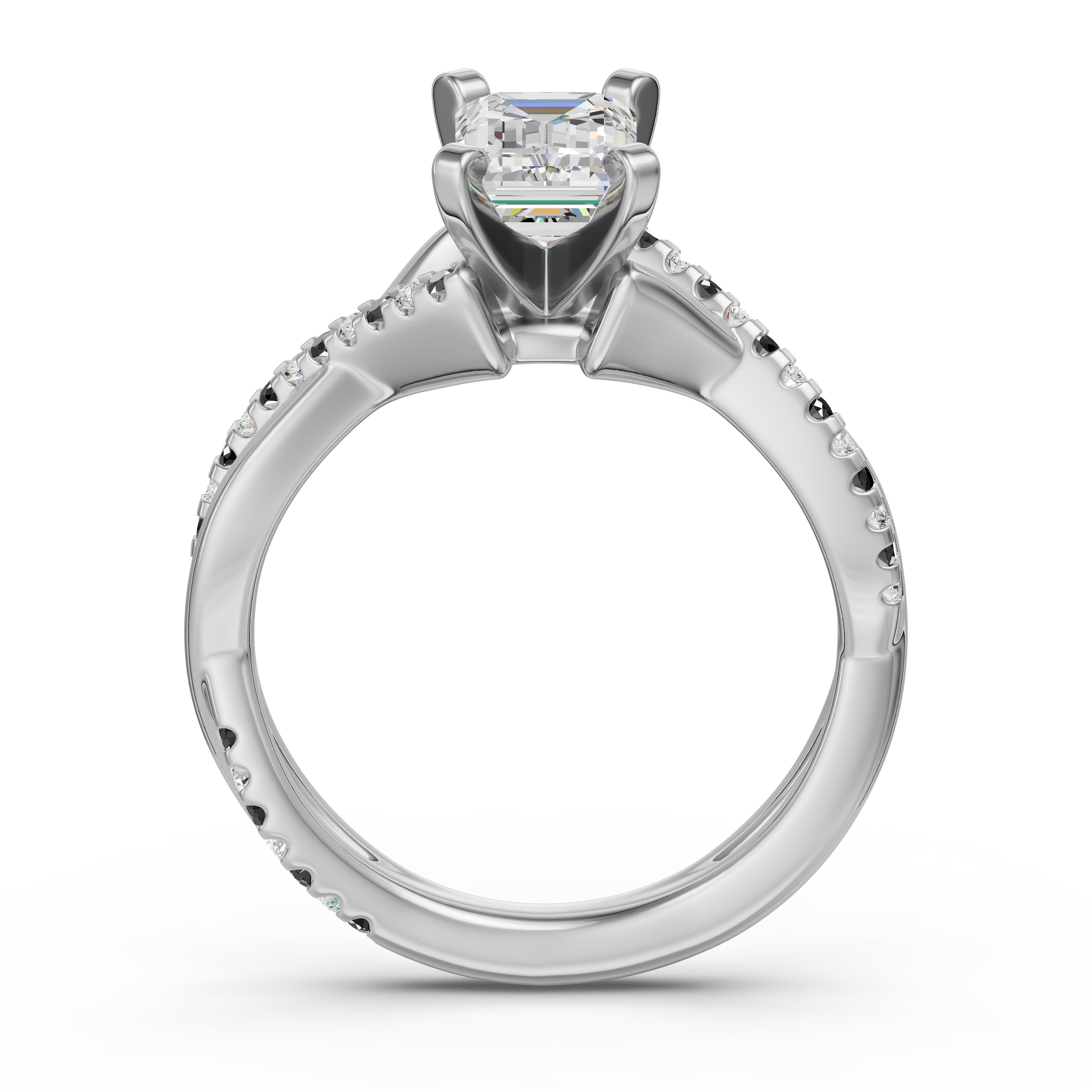 Twisted Accented Emerald Cut Engagement Ring - Midnight