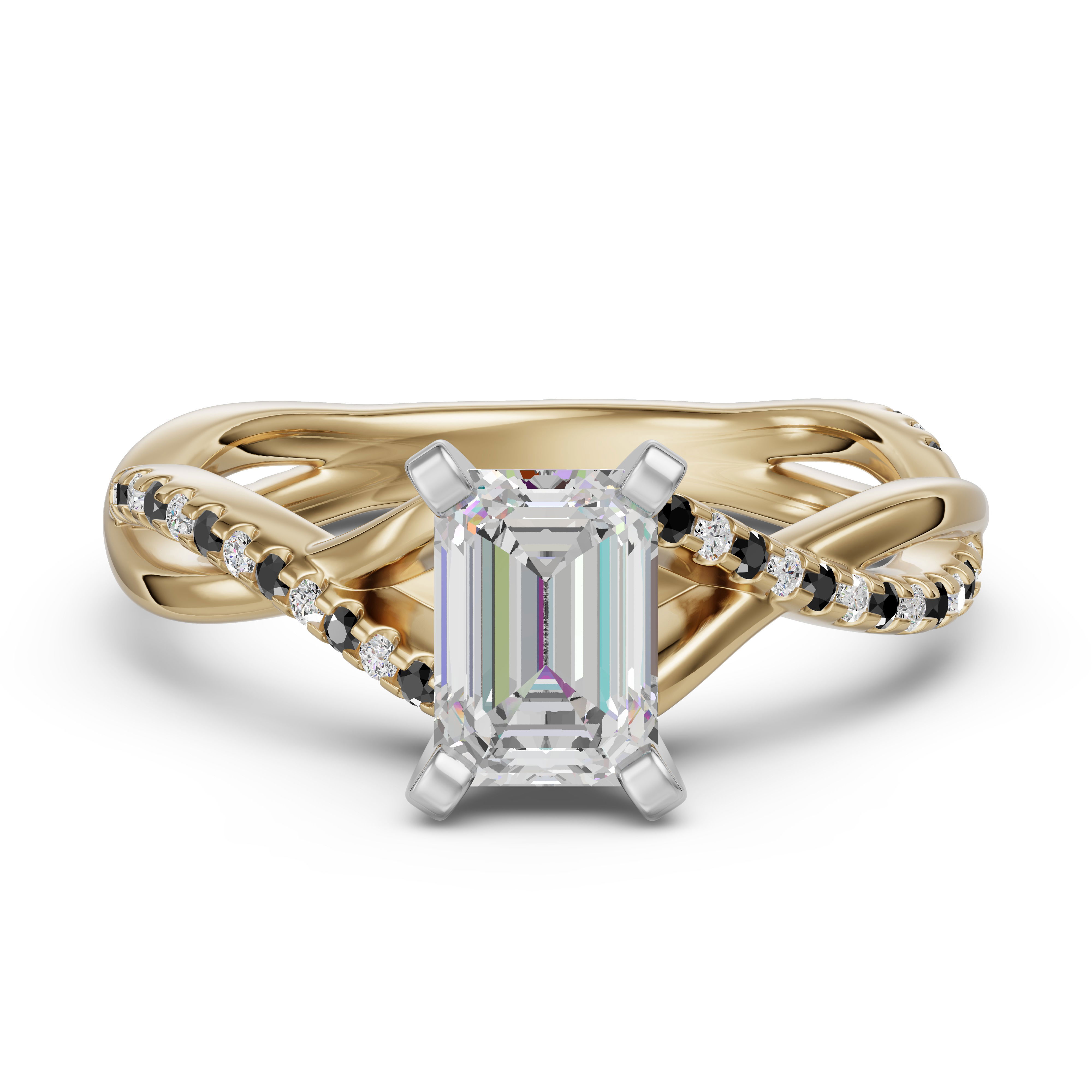 Twisted Accented Emerald Cut Engagement Ring - Midnight