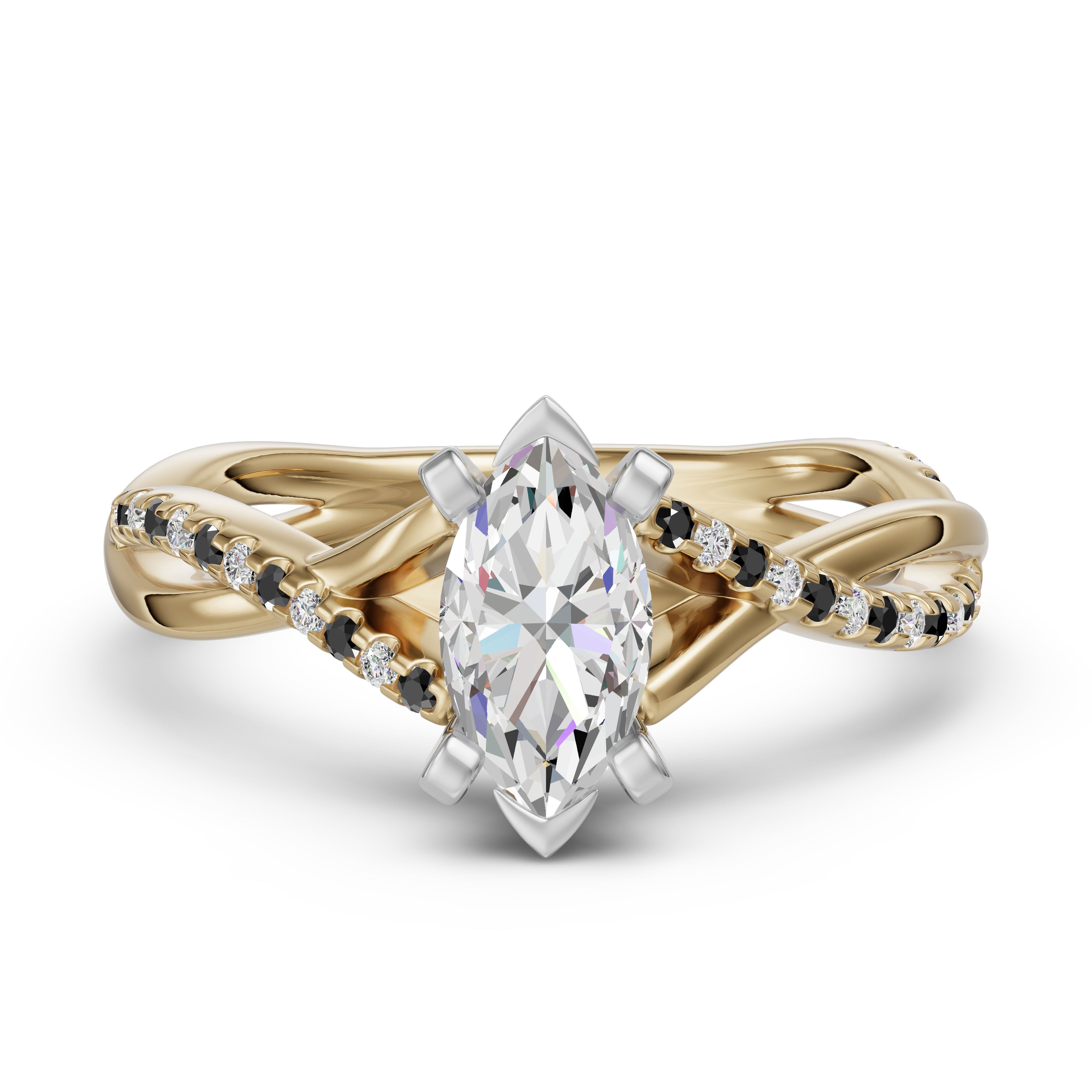 Twisted Accented Marquise Cut Engagement Ring - Midnight